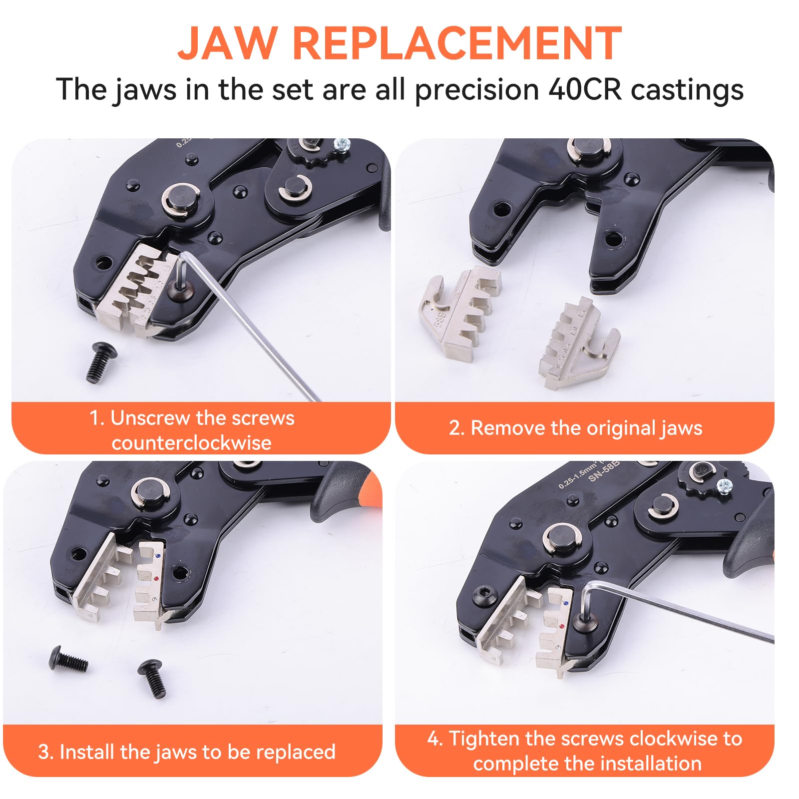 Crimpadora Terminales Eléctricos Profesional 9 en 1, Kit Prensa Alicate de Cravar para Cables Gruesos 0.08-35mm², con 9 Mordazas Intercambiables para MC4, Punteras y Bricolaje