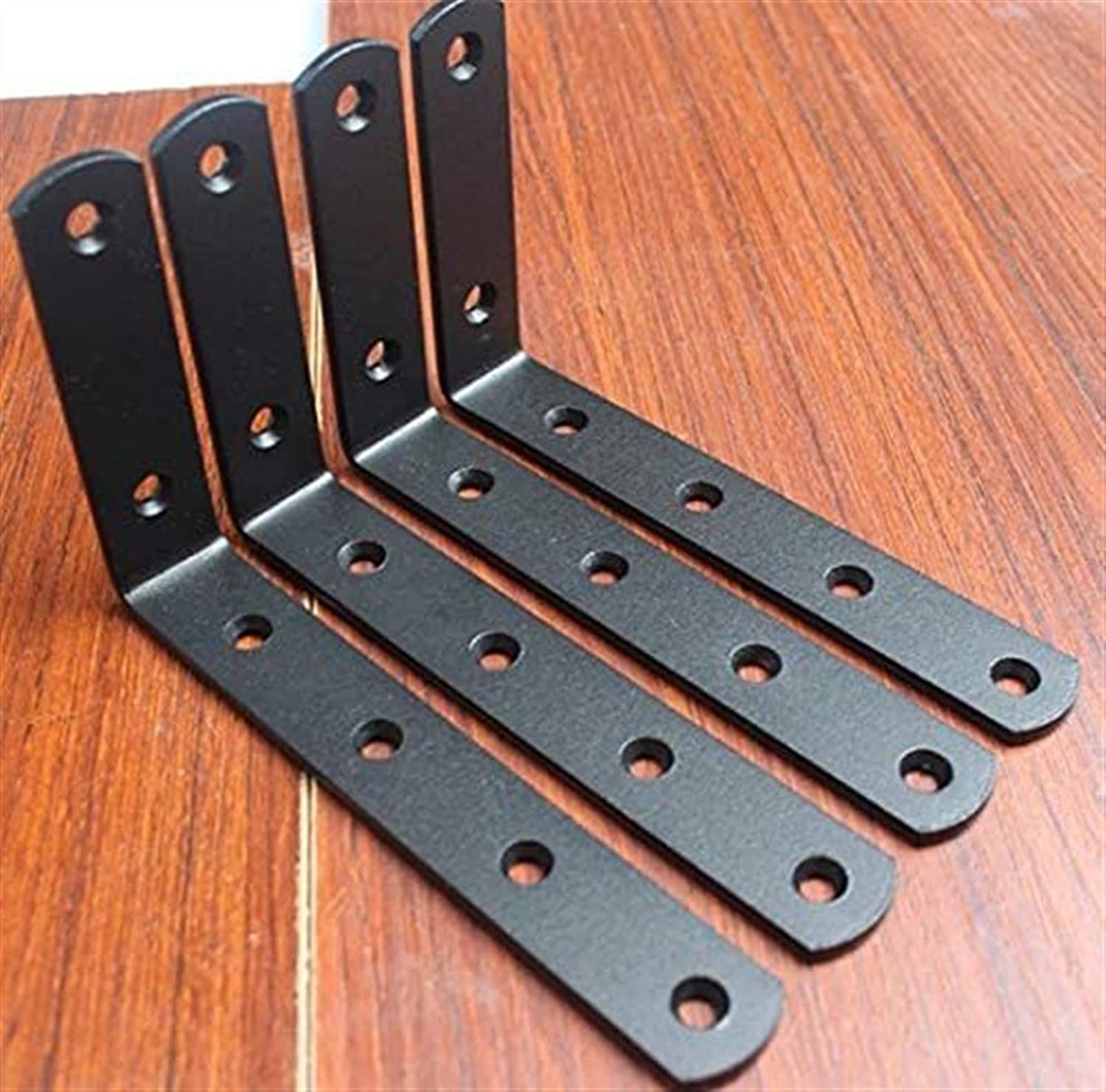 8 staffe angolari nere, 125 mm x 75 mm, supporto in acciaio a forma di L, per legno, staffe ad angolo retto di 90 gradi, resistenti, fissaggio a parete, rinforzo del telaio del carico