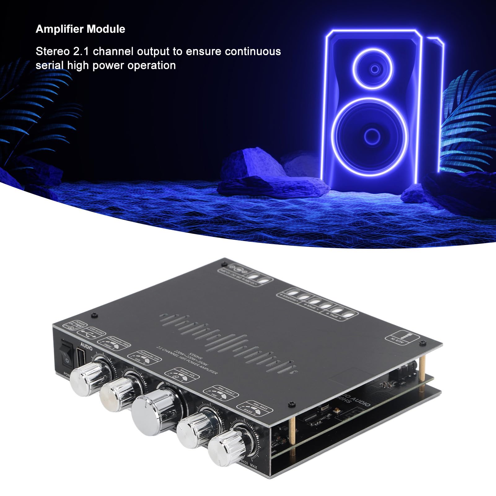 BT 5.1 Amplificatore Scheda stereo 2.1 Canale 350W 220W x 2 Modulo amplificatore audio Bluetooth ad alta potenza con controllo dei bassi di ingresso USB Aux per il audio audio