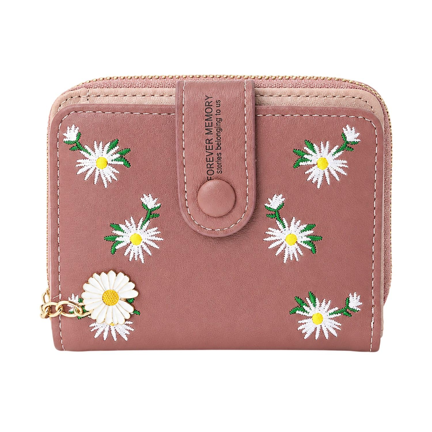 Women's Short Zipper Buckle Personalized Wallet Coin & Card Purse(Flower Pink)-image-39