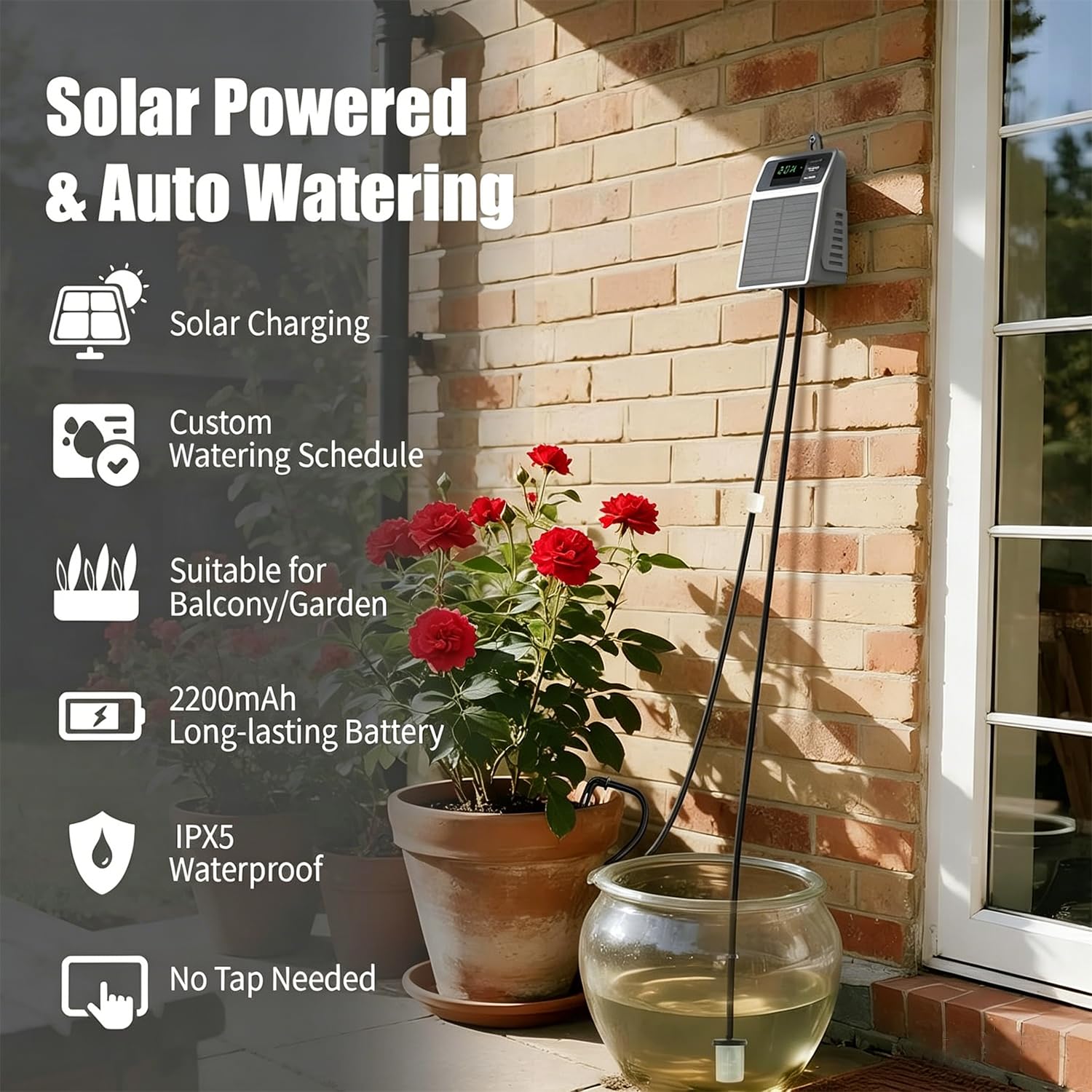 Sistema de riego por goteo automático solar, sistema de riego automático con temporizador, manguera de 10 m, kit de riego automático alimentado por energía solar para accesorios de invernadero para