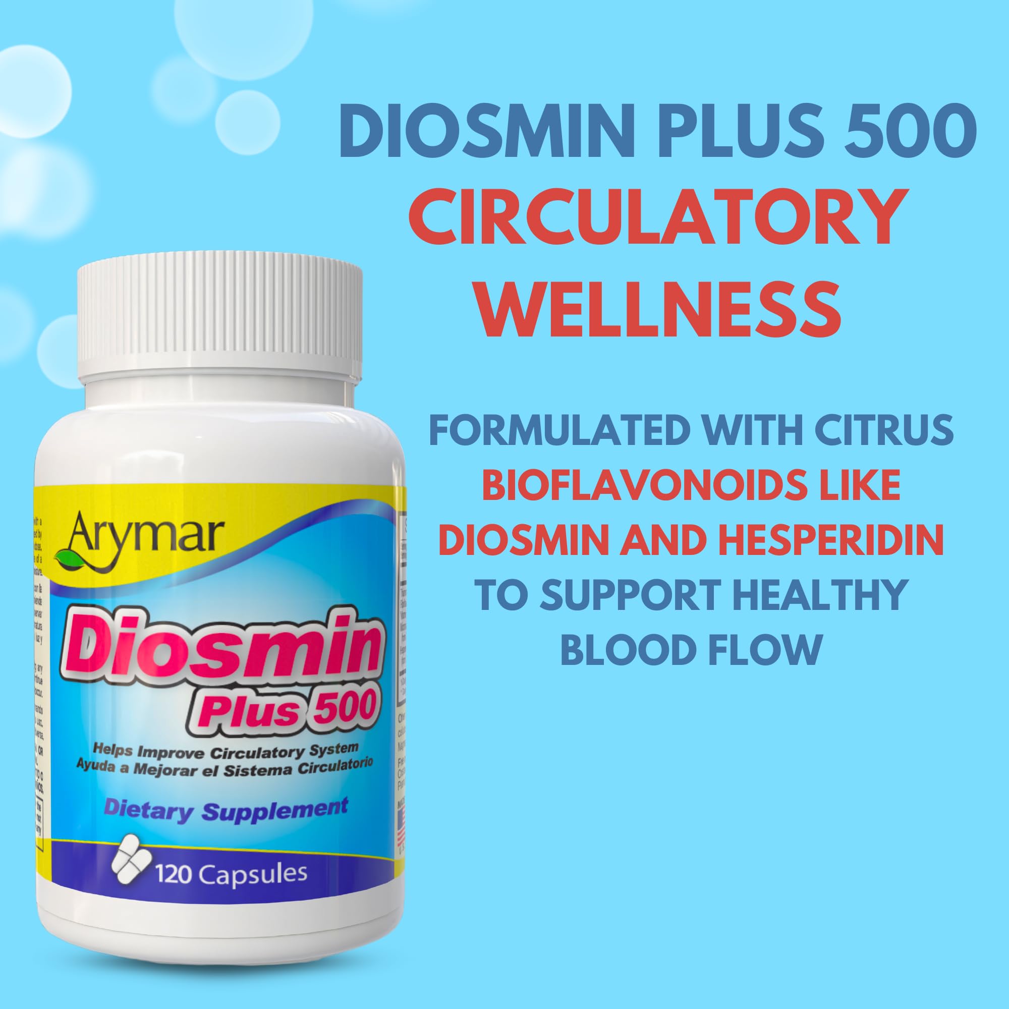 Arymar Diosmin Plus 500 - Circulatory System Support Supplement, 500mg, 120 Capsules — Amazon image 4