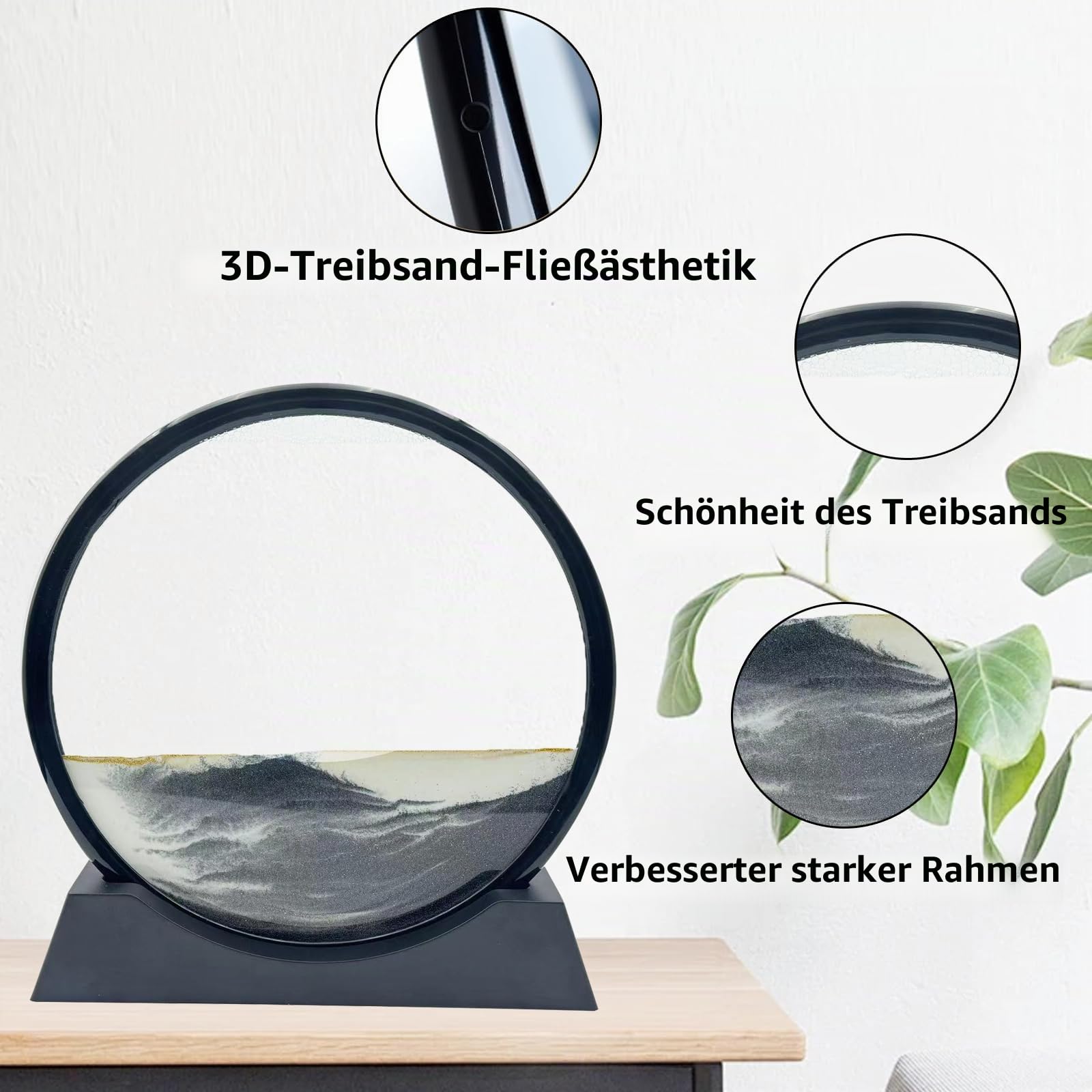 AzureLeap Sandbilder zum Drehen 3D Sandscape - die Sandkunst in Tiefsee Fließende Sandmalerei Sandbild Geschenke Sanduhr Deko Aesthetic für Büro Wohnzimmer Schreibtisch Erwachsene (SCHWARZ-12)