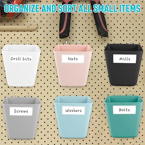 Miniatura 18 de G.CORE Paquete de 6 vasos grandes para tablero de clavijas, con ganchos, con forma de caja cuadrada, accesorios para garaje, banco de trabajo, sala