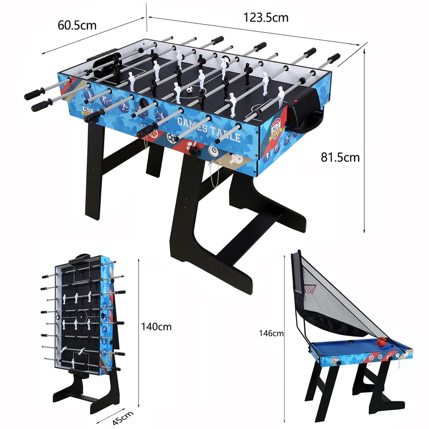 HLC Multi Game Kombinationstisch 5 in 1 Klappbar Billardtische Tischfußball | Hockey Basketballs Die Vielen Spielvarianten Platzsparend Zusammenklappen Eltern- interaktiv Geburtstagsgeschenke für Kinder.