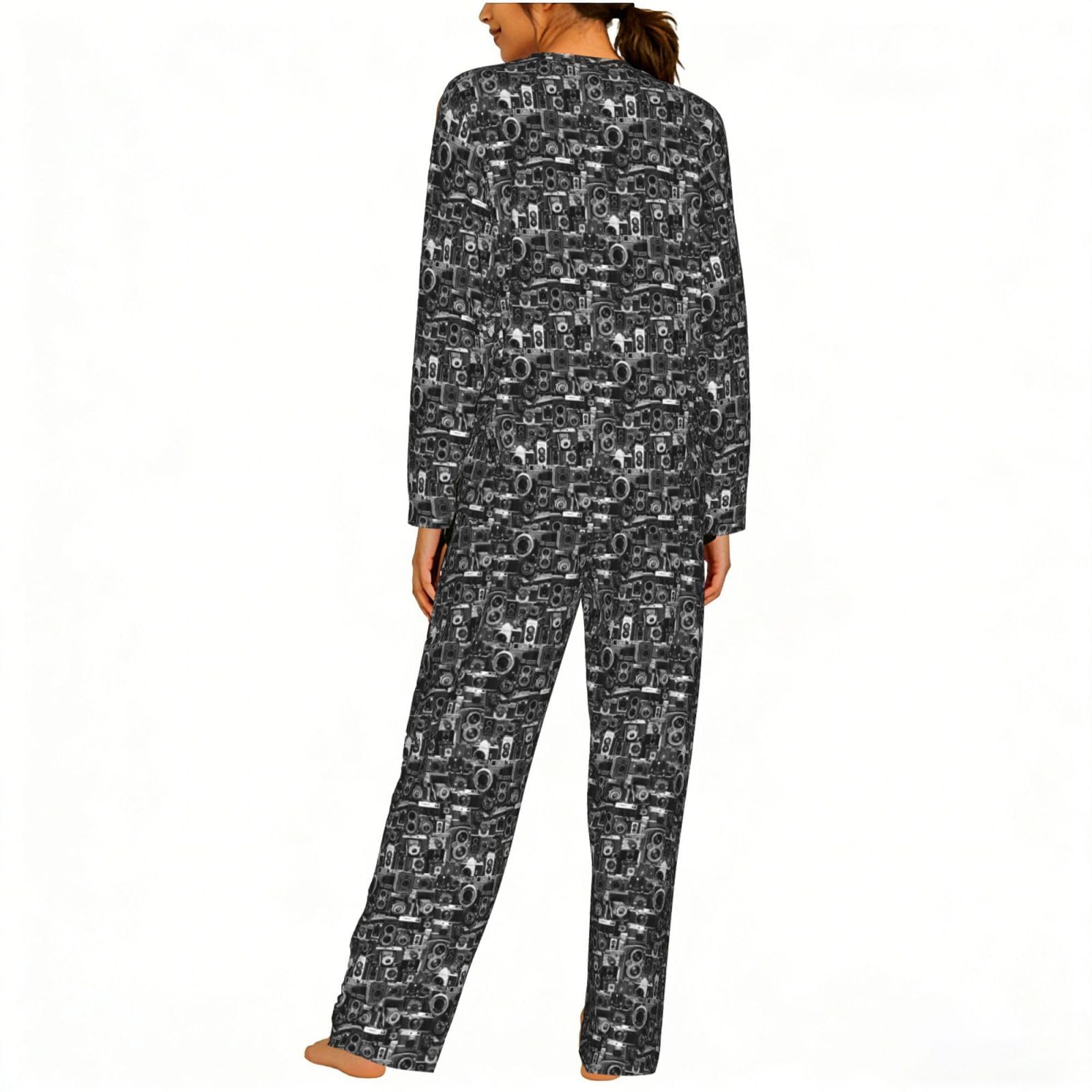 Cool Camera Collection Stampa Donna Manica Lunga Pigiama Corrispondente Morbido Elastico Coulisse Casual Daywear