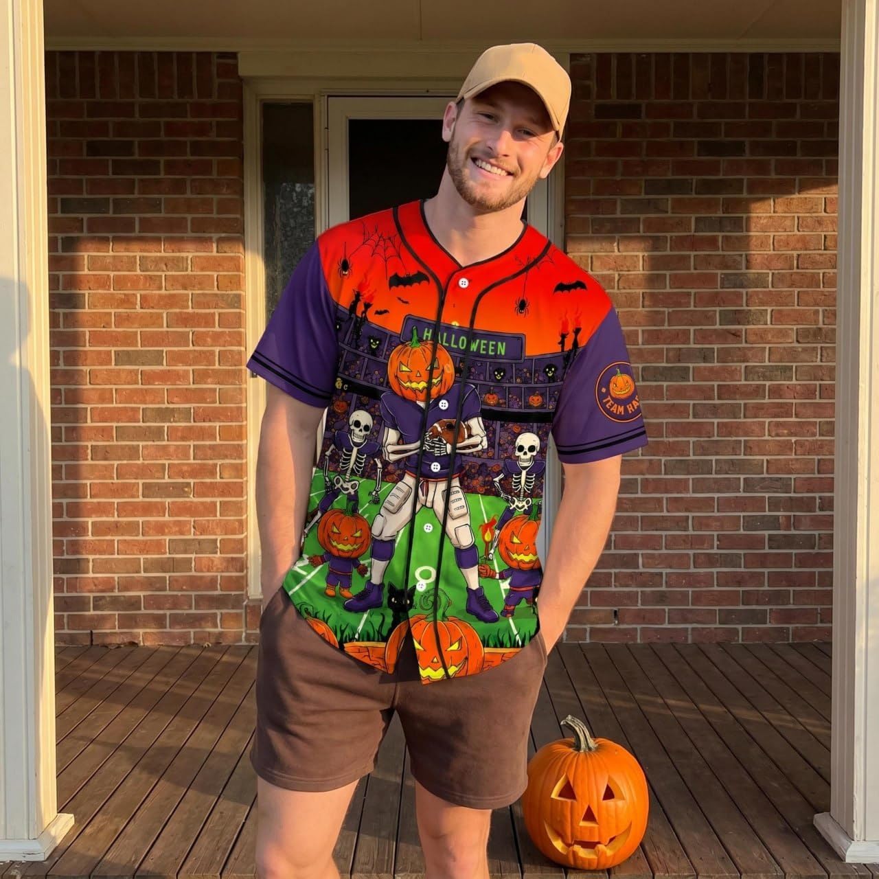 Custom Halloween Baseball Jersey for Men Women, Pumpkin Football Shirt