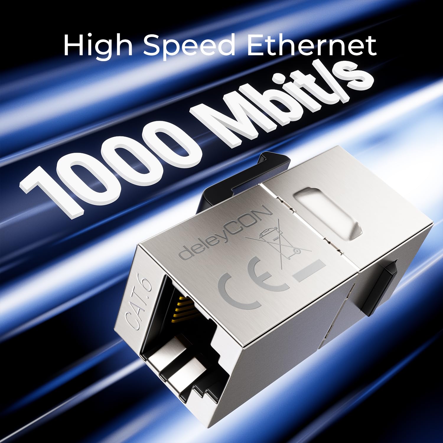 deleyCON Złączka Keystone RJ45 CAT6 (ZESTAW 8 Sztuk) - STP, Gniazdo na Gniazdo RJ45, 1 Gbit/s, 250 MHz, Złączka LAN 1:1, Niklowana Miedź - Srebro