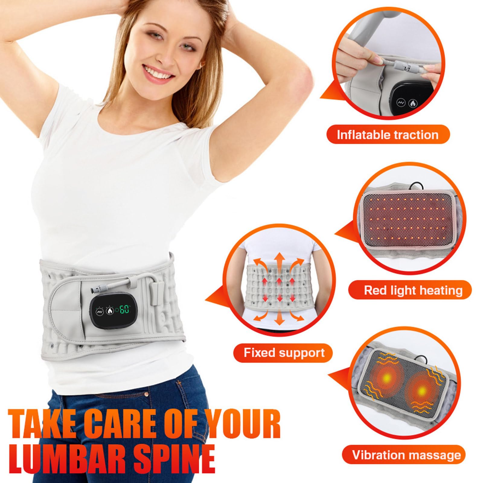 Cinturón calefactor, almohadilla térmica de cintura USB, 3 configuraciones de calentamiento para artritis lumbar, distensión, esguince, alivio del dolor de espalda baja