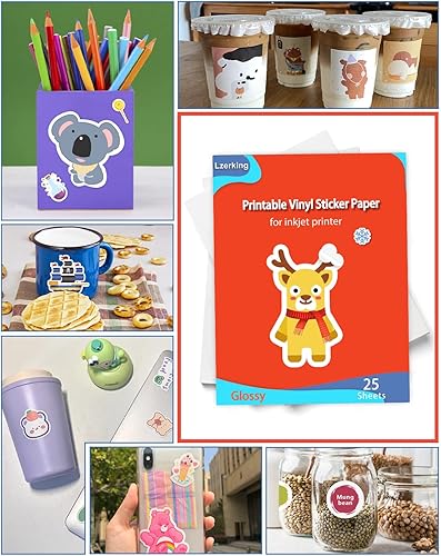 Miniatura 7 de Lzerking - Papel adhesivo de vinilo imprimible para impresora de inyección de tinta - 25 hojas de papel adhesivo impermeable autoadhesivo de color