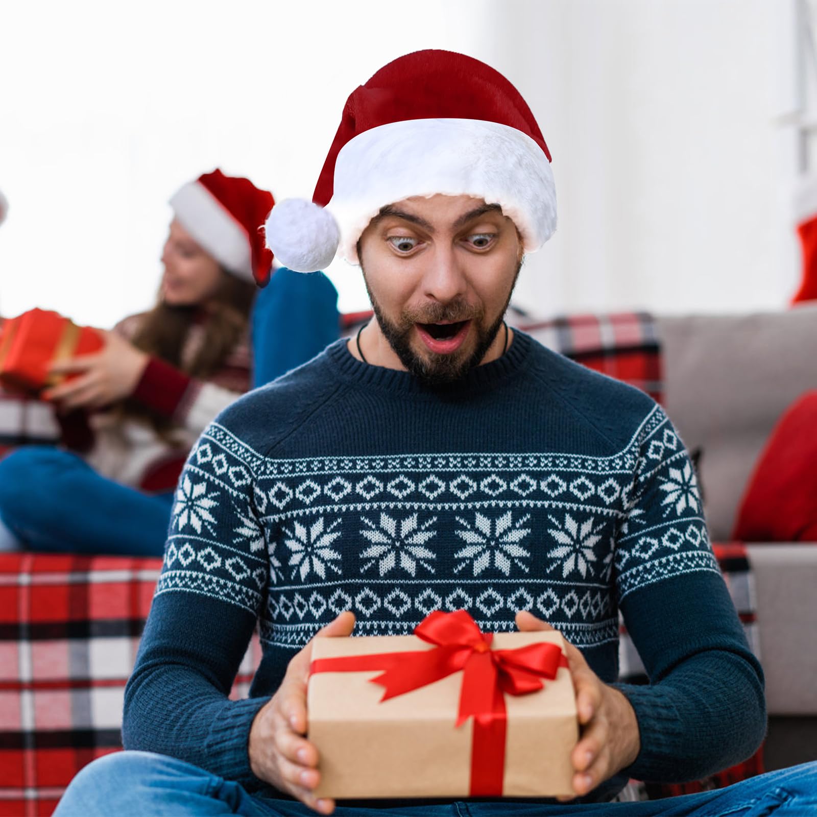 Sombreros de Papá Noel, sombrero de Navidad unisex de terciopelo para adultos, extra grueso, clásico sombrero de Navidad para fiesta festiva de Año Nuevo