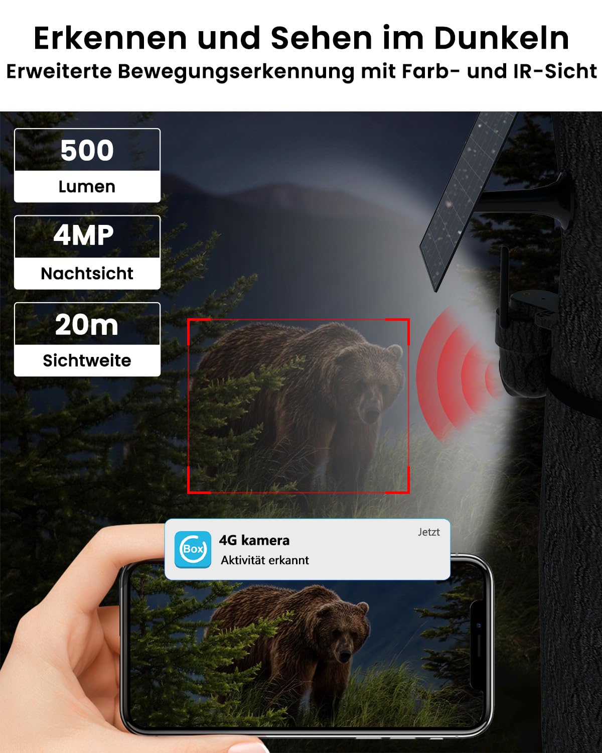 UCOCARE 4MP Wildkamera mit SIM-Karte 4G LTE Solar Überwachungskamera Outdoor 15000mAh 8W Solarpanel KI-Bewegungserkennung Tracking Farbnachtsicht