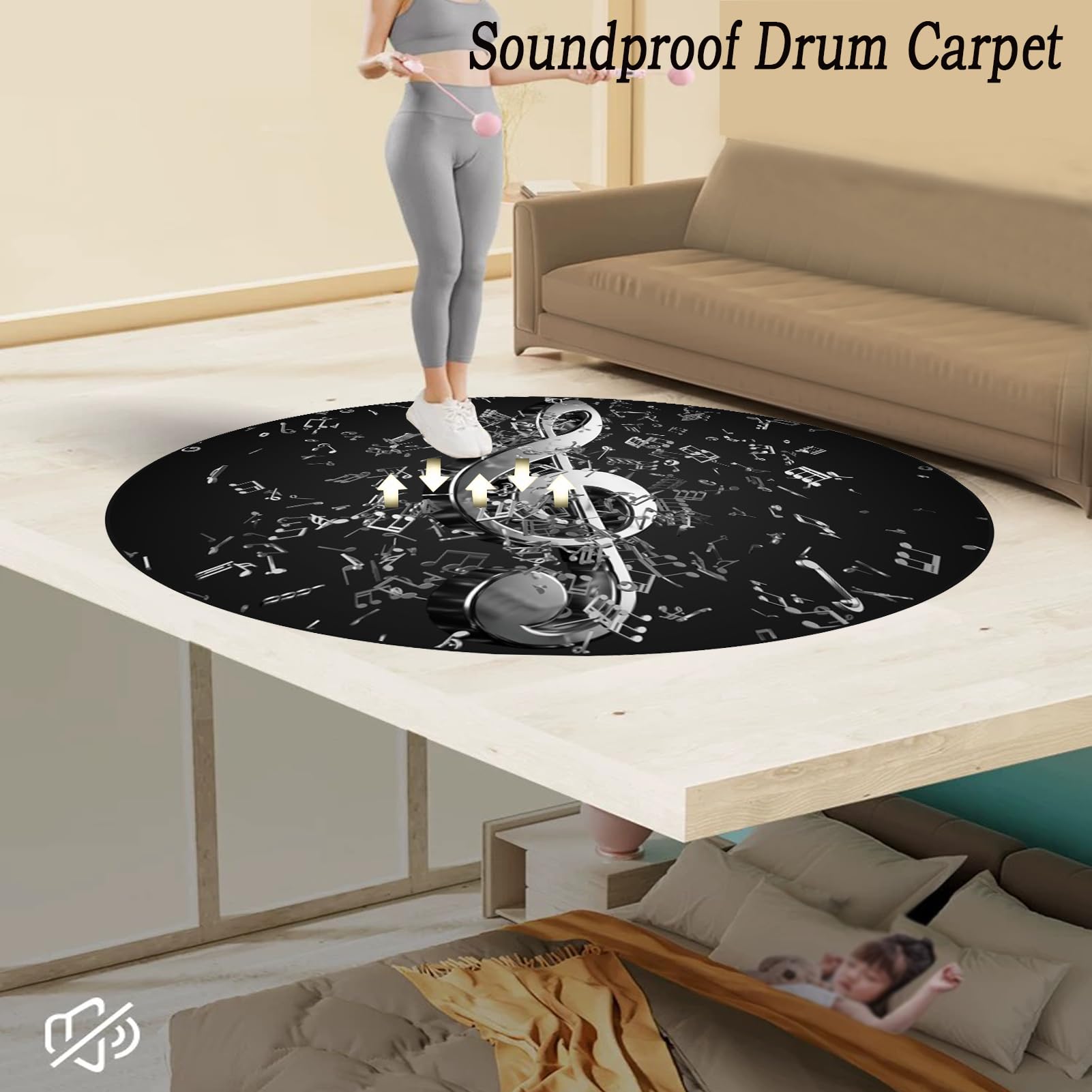 Drum Teppich Schlagzeug Teppich Schallschutz Teppich Schallschutzmatte rutschfeste Trommel Teppiche Rund Drum Matte Schallschutzdecke für Bass Drum Snare Usw Schlagzeugteppich 120 cm