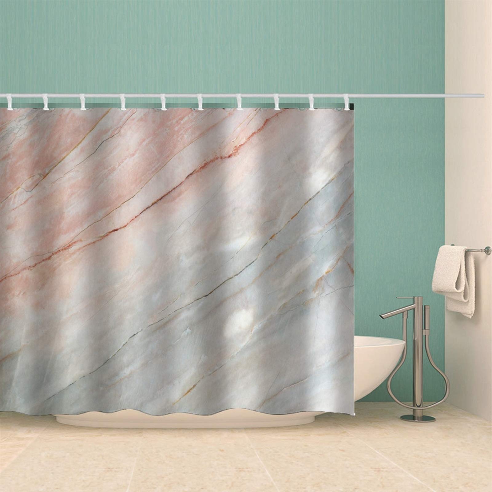 Tenda Doccia Antimuffa Beige Idrorepellente e Antimuffa Tende per Bagno Poliestere con Ganci Tenda da Doccia Roccia, 150x180cm