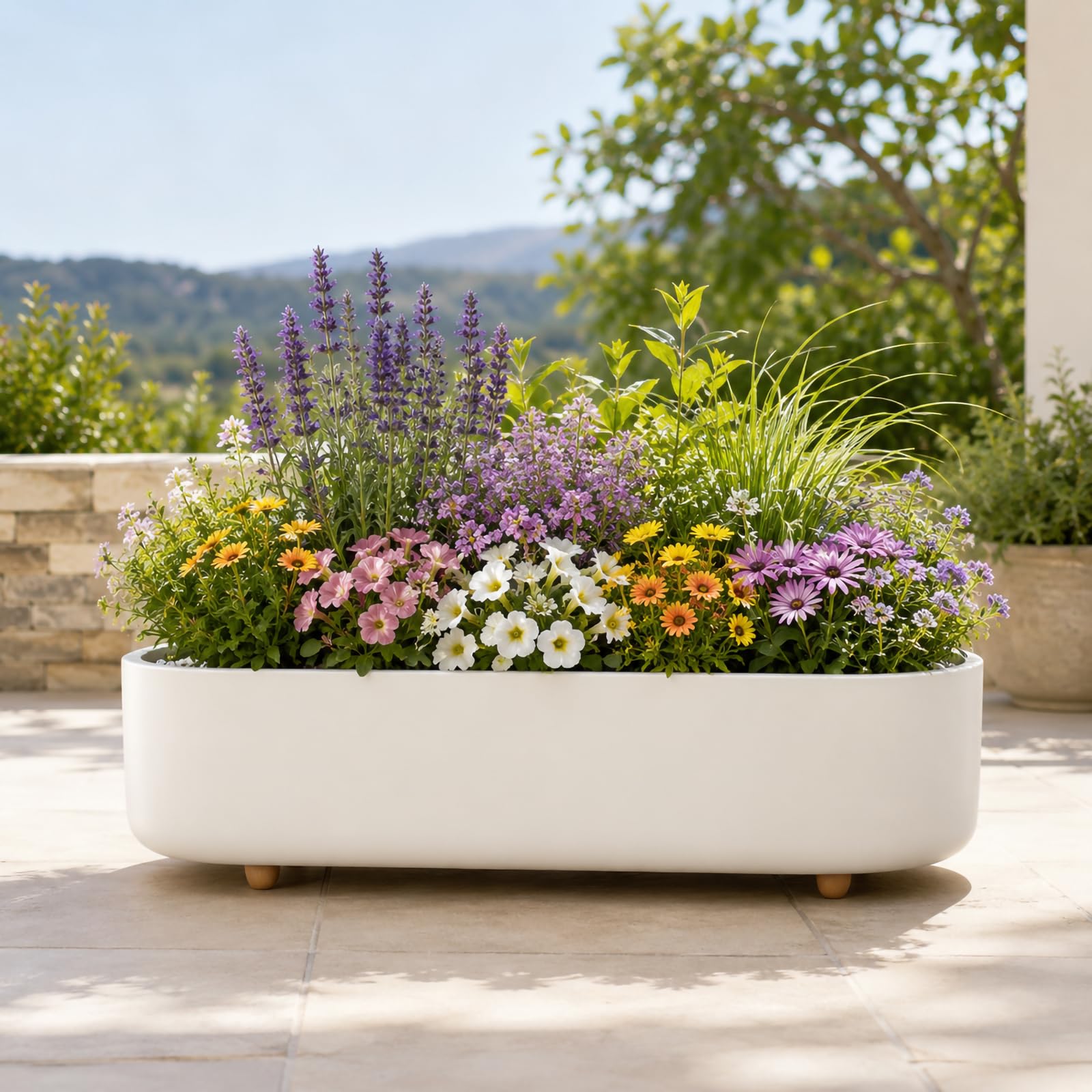 Fioriera Rialzata Per Esterno in Acciaio Inox Con Profilo Ovale Lungo E Piedini Bassi, Cassetta Da Giardino Per Balcone, Vaso Per Fiori Per Erbe E Piccoli Fiori,80*30*60cm/31*11*23in