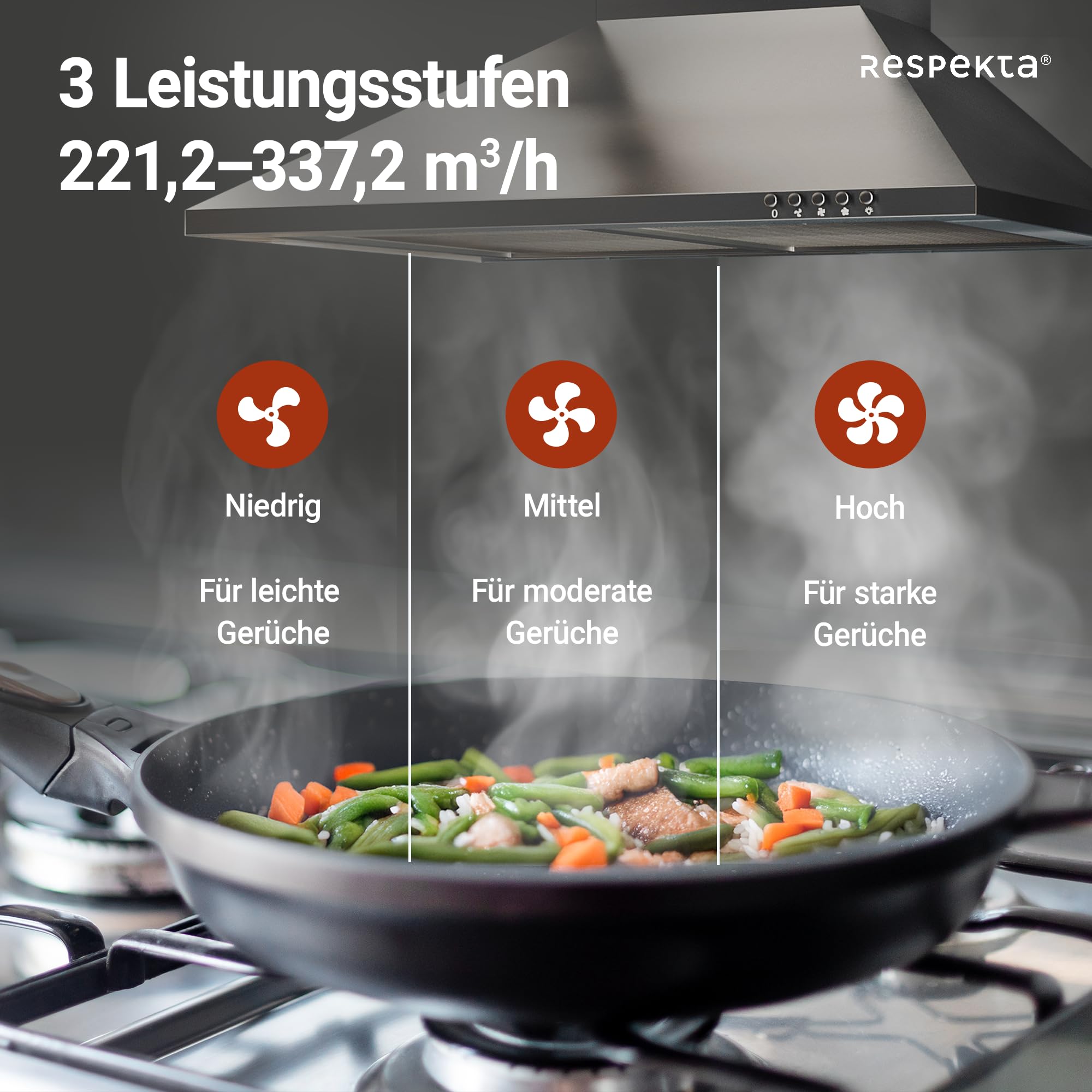 Respekta Dunstabzugshaube 60 cm Edelstahl Abluft Umluft CH22058IX-B 59-64 dB