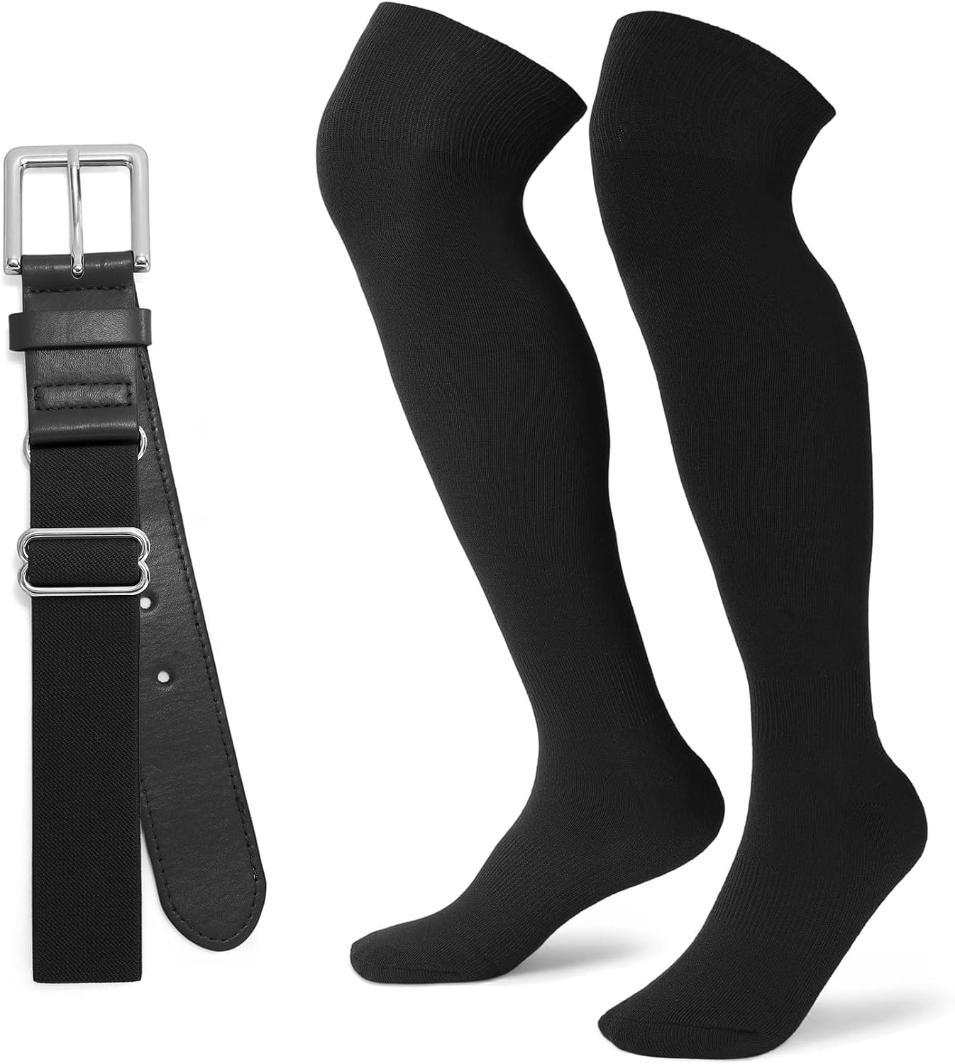 XZQTIVE Over the Knee Baseball Socks and Belt Combo Set for Kids Youth Adult Pink Softball Soccer Socks for Boy Girl
