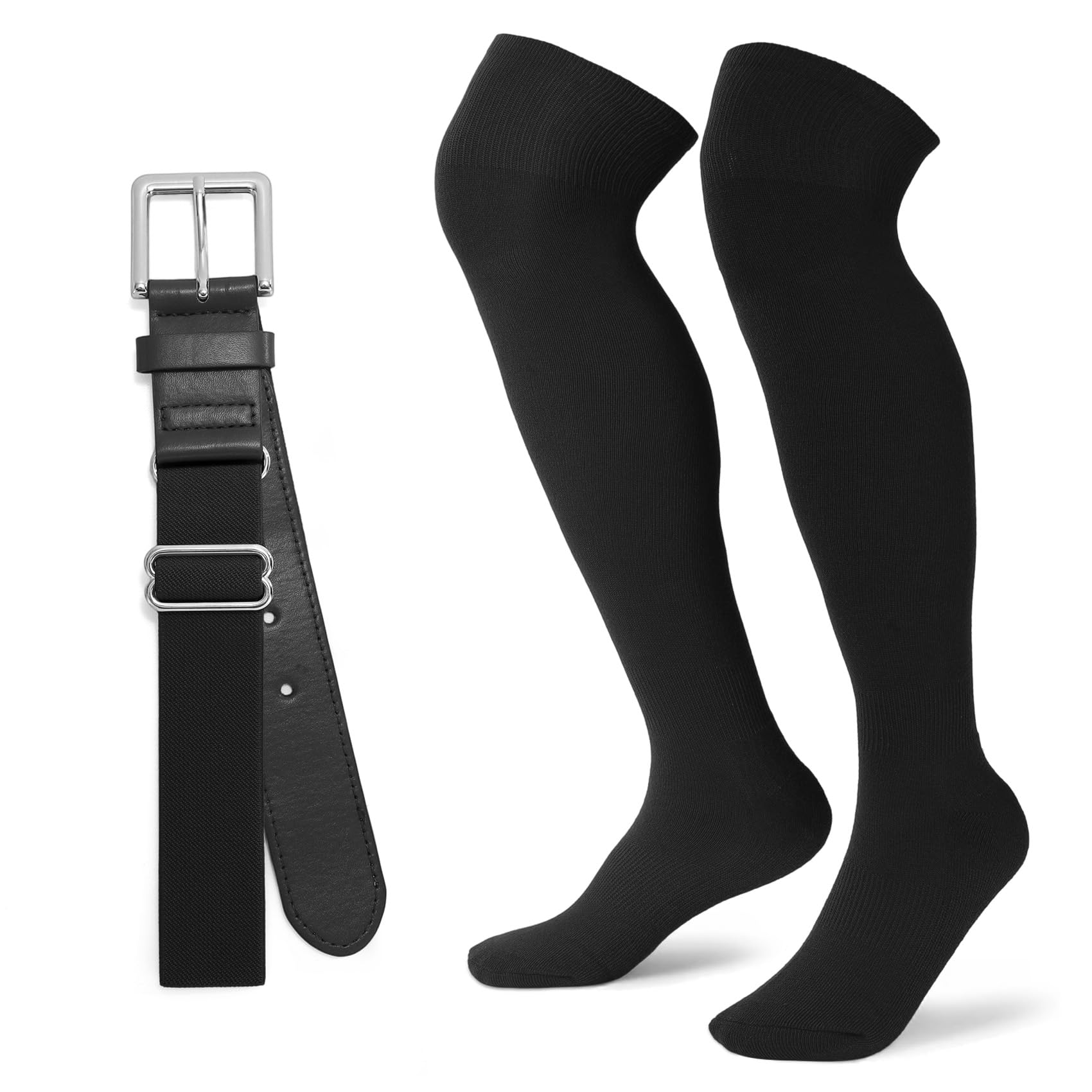 XZQTIVE Over the Knee Baseball Socks and Belt Combo Set for Kids Youth Adult Pink Softball Soccer Socks for Boy Girl