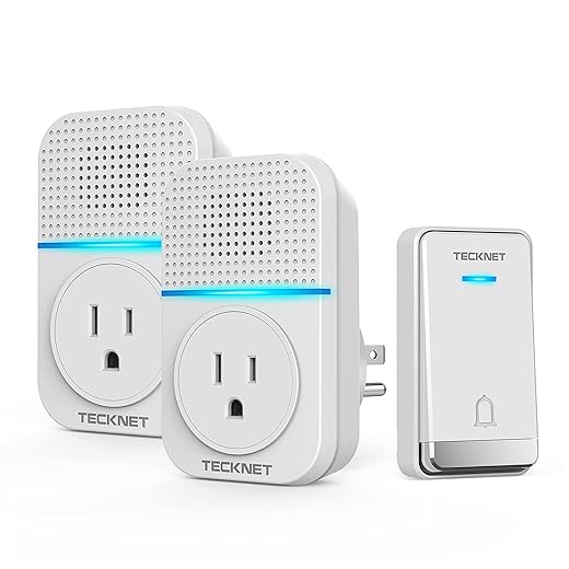 TECKNET Self-Powered Wireless Doorbells for Home with 2 Receiver, IP65 Waterproof No Battery Required Door Chime Kits, 1300ft Door Bell Ringer Wireless with Socket, Mute, 60 Chimes, 5-Level Volume