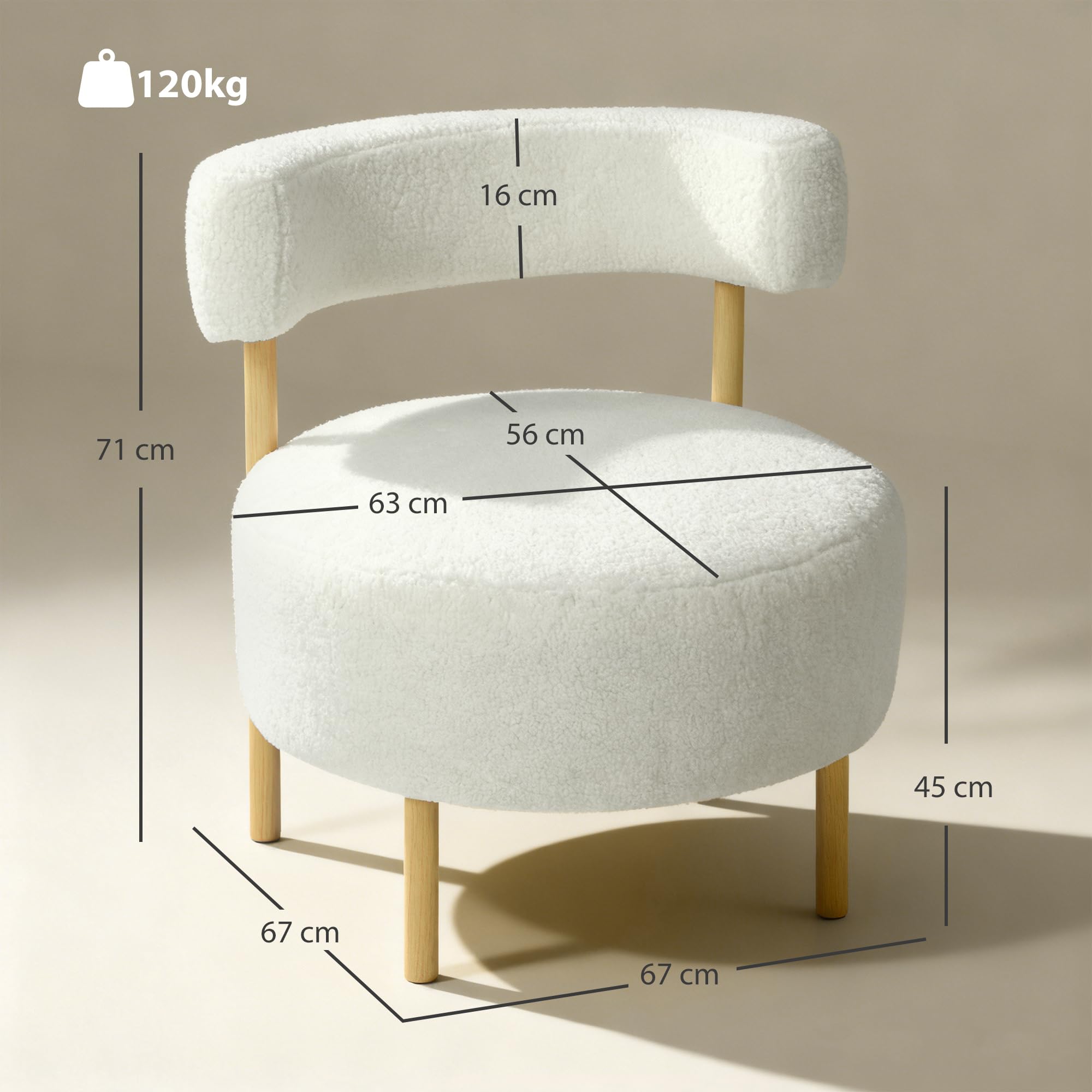 HOMCOM Sessel Loungesessel Relaxsessel mit Sherpa-Fleece, Metallbeinen in Holzoptik Polstersessel Lesesessel Einzelsofa für Wohnzimmer, Schlafzimmer, Cremeweiß