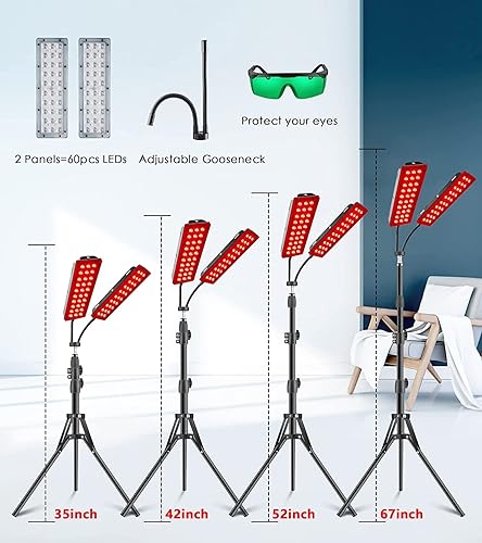 Miniatura 7 de Rikimxin - Lámpara de terapia de luz roja con soporte, lámparas duales 120 LED de 660 nm rojo y 850 nm de longitud de onda infrarroja cercana (NIR)