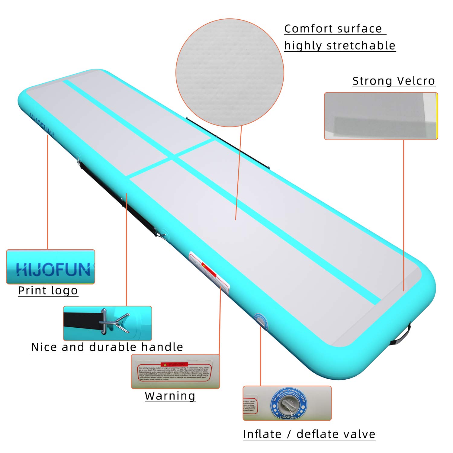 Air Floor Mat 3M 4M 5M 6M Tapis de Gymnastique Gonflable avec Pompe Pratique et 10/20cm d'épaisseur Pistes d'acrobatie Piste Gonflable Air Mat pour Gymnaste Tumbling Yoga Taekwondo