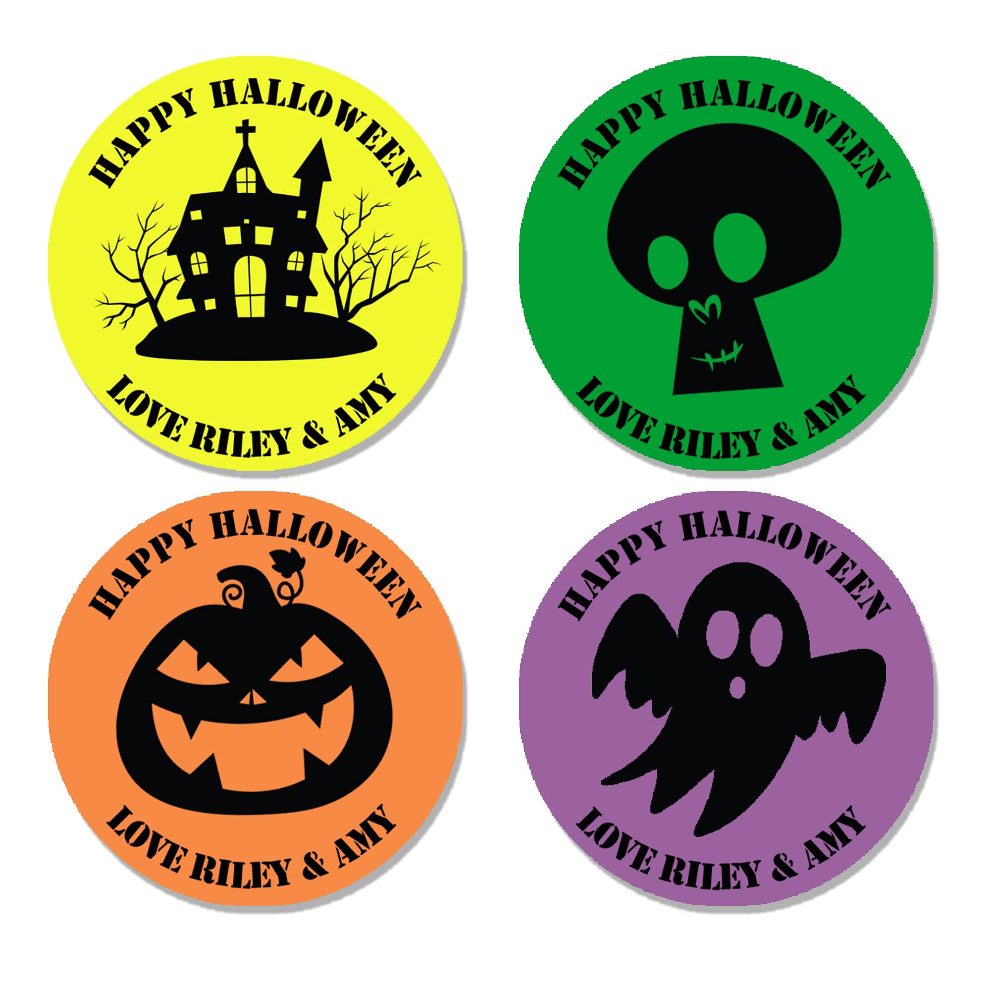 24 x Happy Halloween Pumpkin Stickers Trick or Treat Sweet Bags Cone - Size: 4.5cm (Design 2)