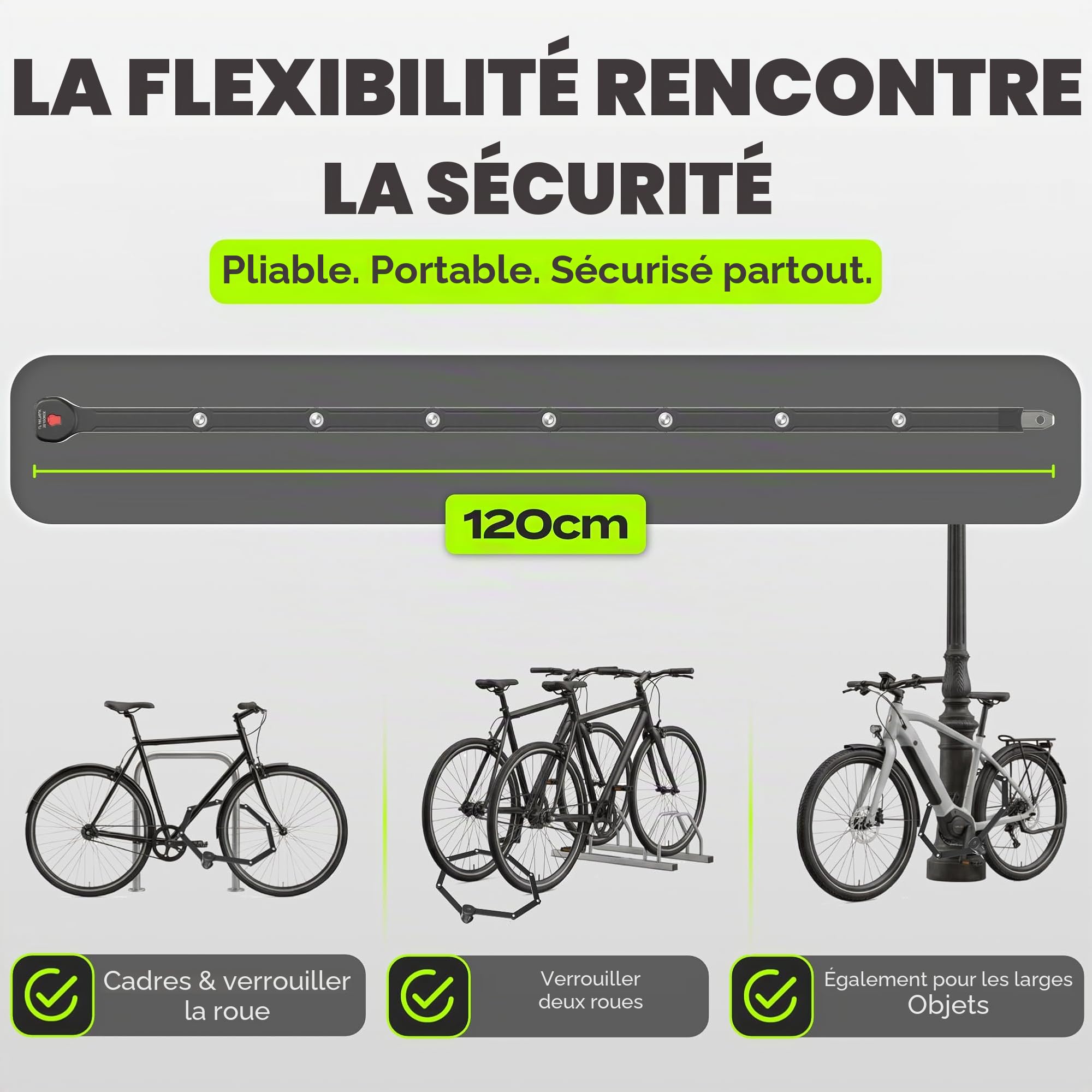 IMPACT® FlexLock 15 - Antivol Pliable de Qualité Supérieure pour Vélo - Haute Sécurité - Pratique avec Niveau de Sécurité de 15 à 110 cm - Robuste et Résistant