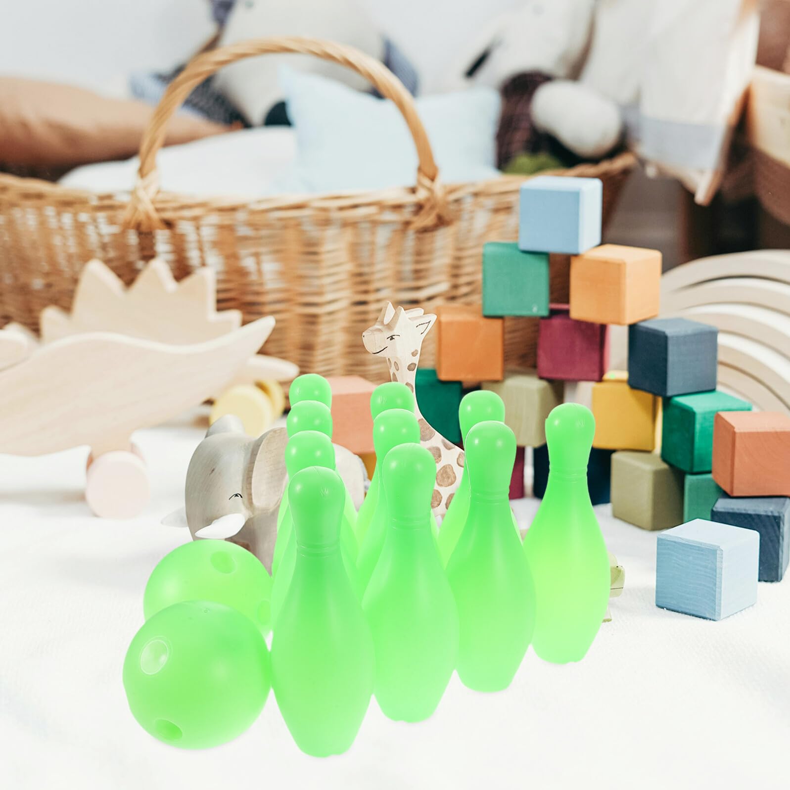 TOYANDONA Juguetes de Bolos para Juego de Bolos Miniatura de Plástico y Bolas para Actividades de Interior y Fiestas Mini Juego de Ligero