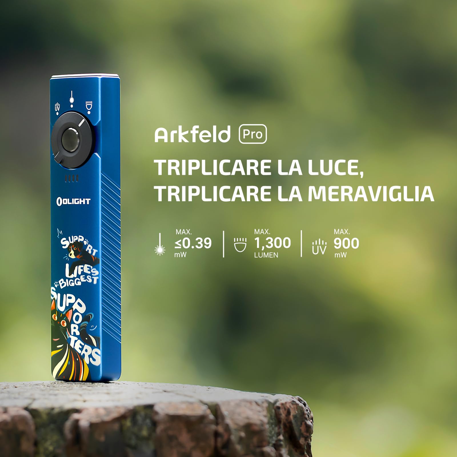 OLIGHT Arkfeld Pro Torcia Ricaricabile EDC da 1300 Lm con Led UV, Fascio Verde e Luce Bianca, Impugnatura Antiscivolo, Struttura Ultrasottile Piatta con Clip da Tasca Bidirezionale (Paw)