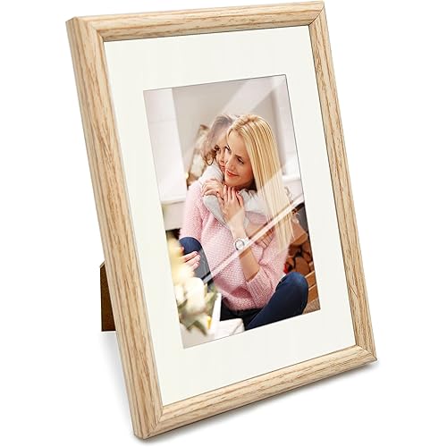 Alkerman 5x7 Picture Frame,Display Pictures 4x6 with Mat or 5x7 Without Mat, Natural Wood with High Definition Glass for Table Top Display and Wall Mounting Photo Frame