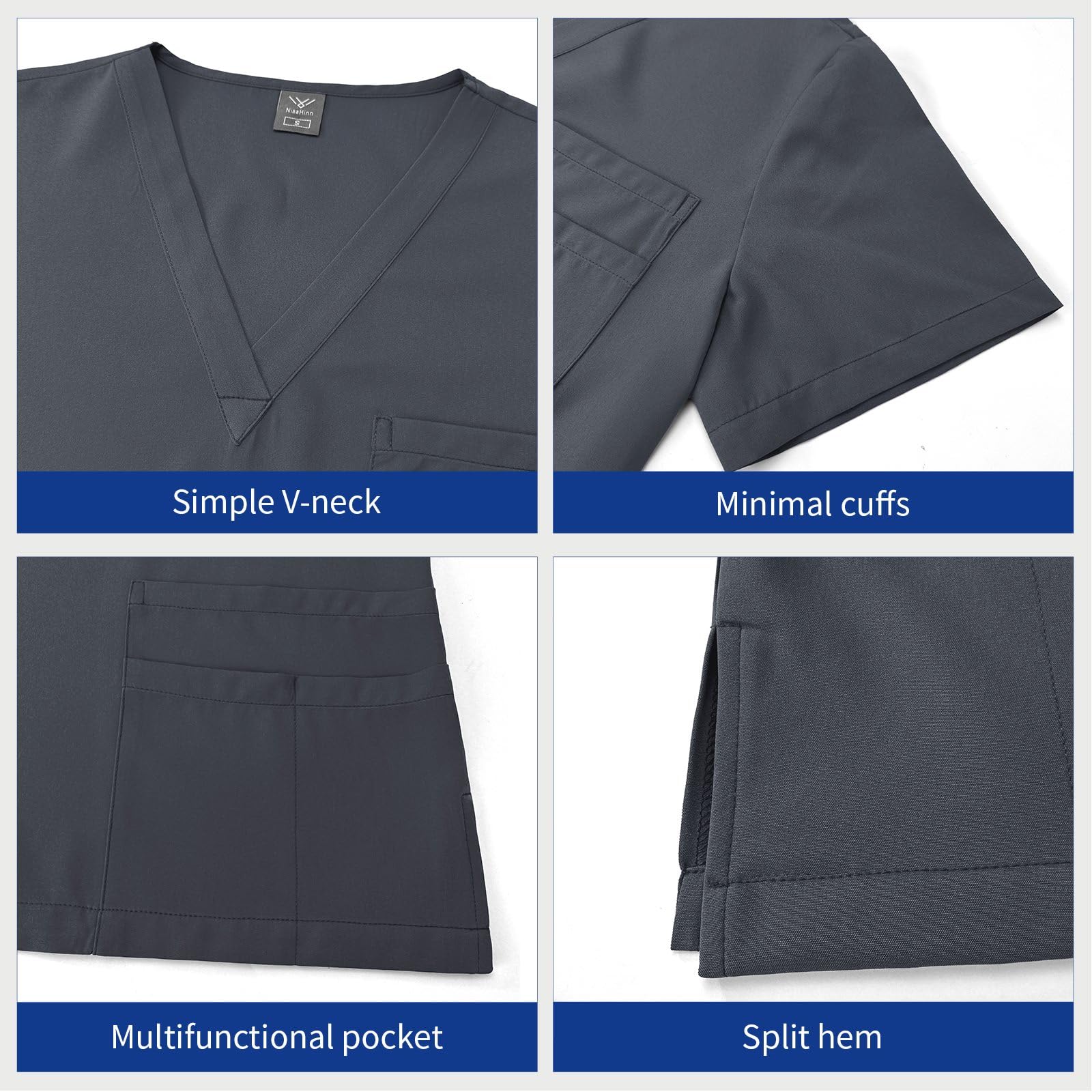 niaahinn Scrubs for Women Set - Stretch Scrub Top & Cargo Pants with Multi Pocket (Gray, Small)