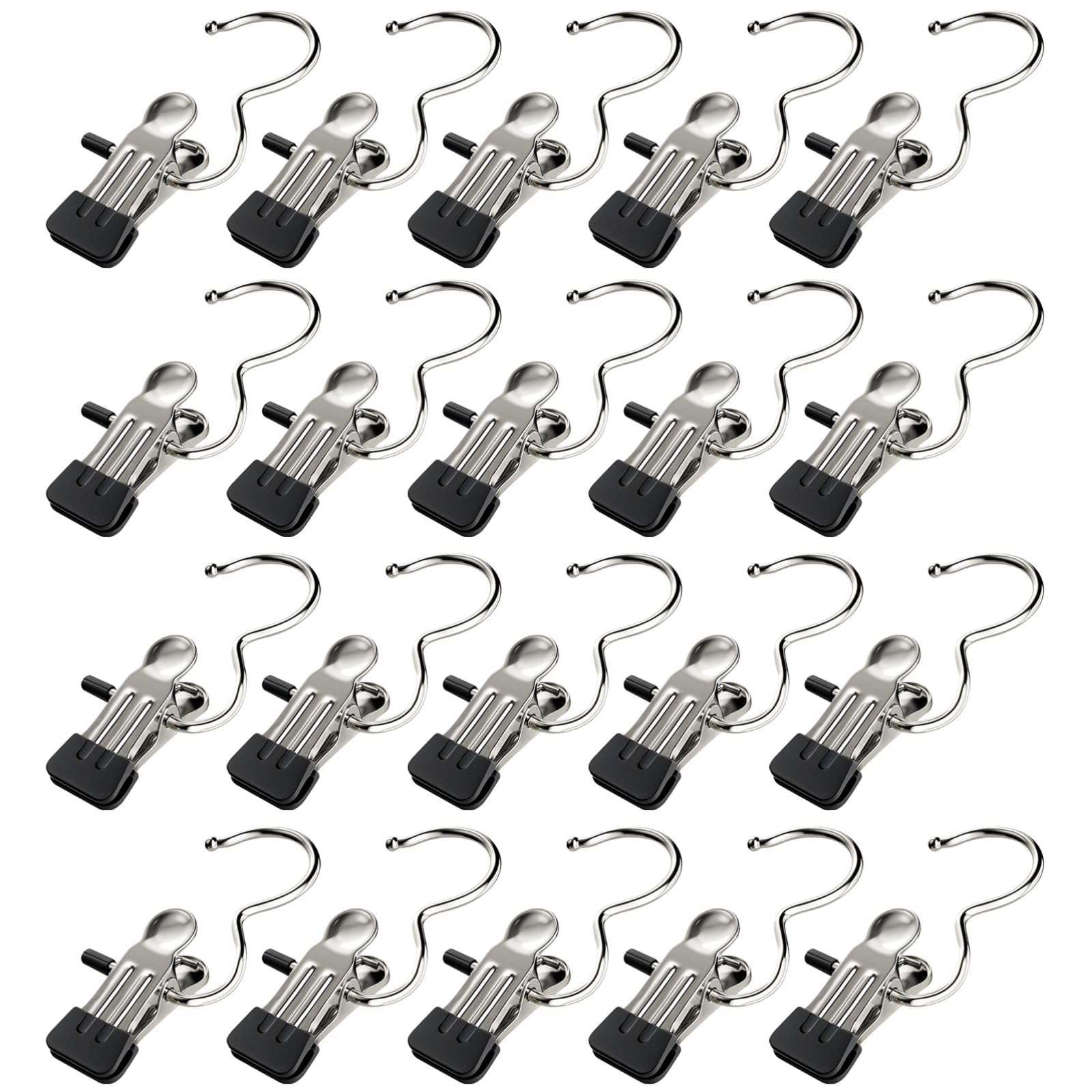 20er-Pack Schwarze Metall-Hosenbügel, verstellbare Clips aus Edelstahl für den Kleiderschrank, für Leggings, Röcke und mehr, platzsparender Organizer für ordentliche Aufbewahrung