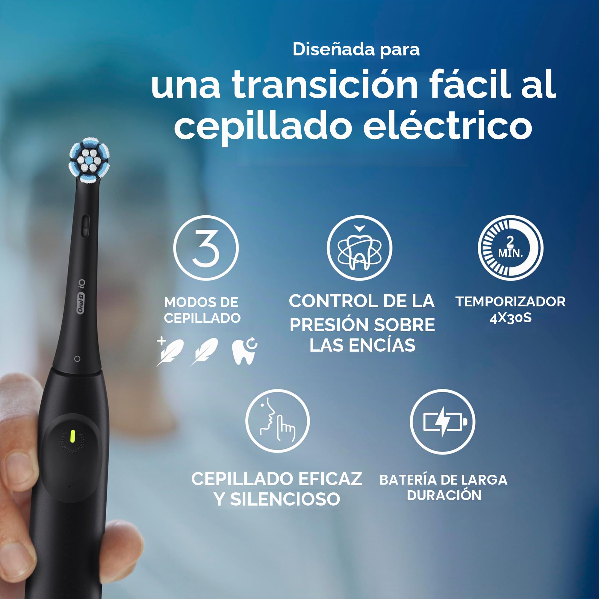 Oral-B iO Series 2 - Cepillo de dientes eléctrico, 2 unidades, 2 cabezales de cepillo, 3 modos de cepillado para el cuidado dental, tecnología magnética, diseñado por marrón, negro nocturno/verde