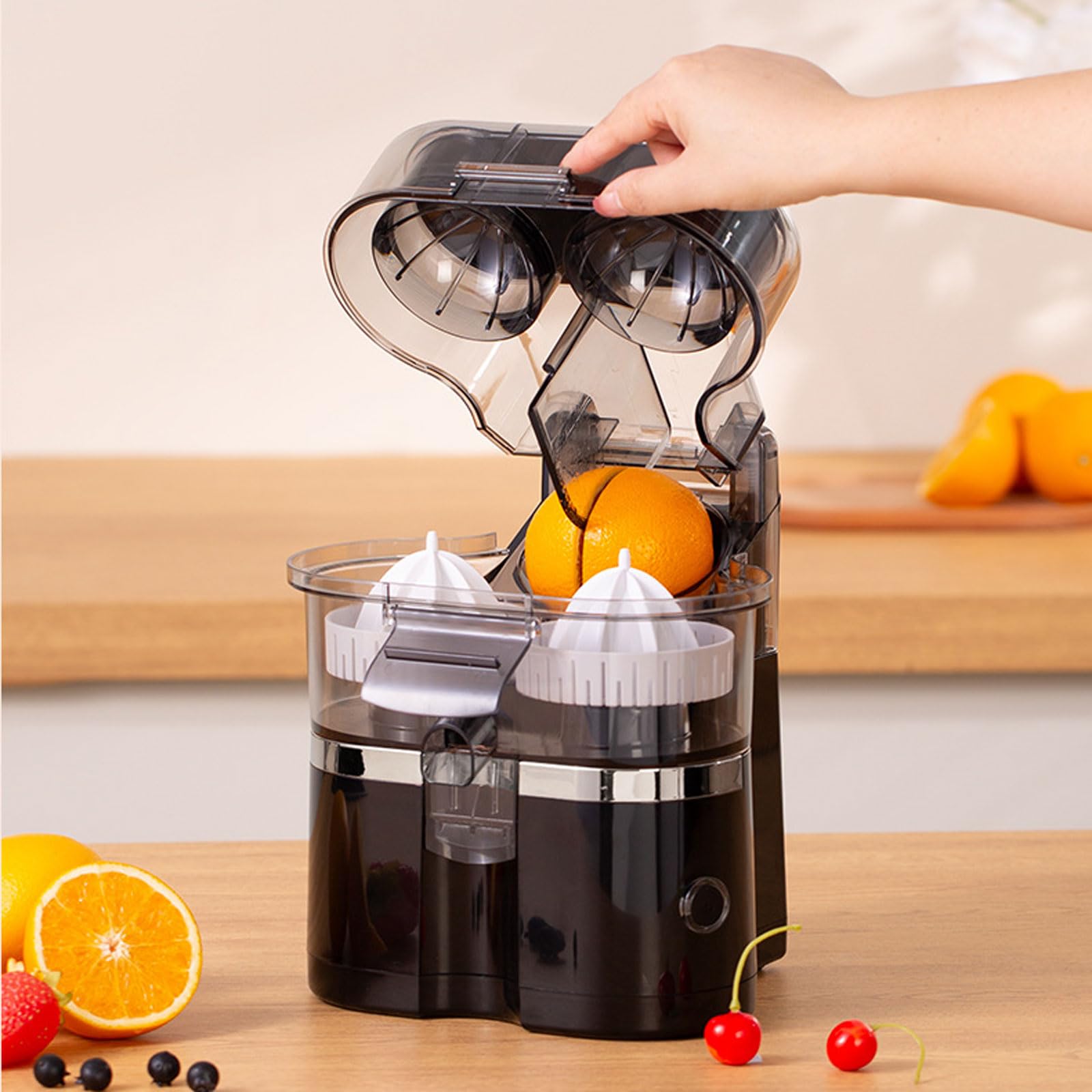 Exprimidor De Cítricos De Doble Cabezal De 100 W, Exprimidor Portátil De Elevación Automática, con Cable De Alimentación Y Cepillo De Limpieza, para Hogar, Oficina, Restaurante, Cafetería, Bar