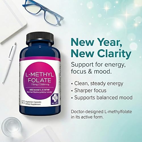 Miniatura 2 de MD Life - Suplemento de L-metilfolato de 7.5 mg - Suplemento de metilfolato L activo de grado profesional - 90 cápsulas - L-metilfolato 7.5 mg -