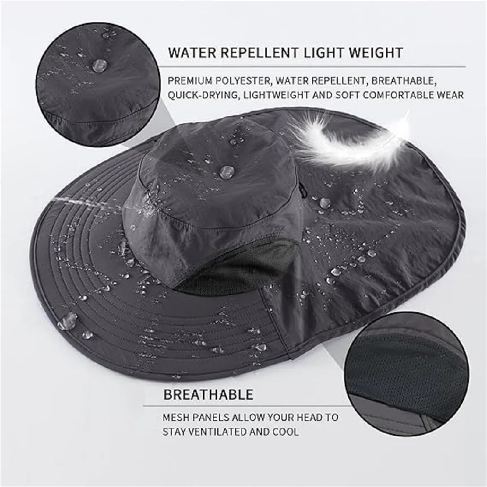 Cappello da Pescatore Pieghevole in Rete Leggero Regolabile con Falda Larga da Uomo E da Donna, UPF50+, for Esterni