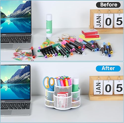Vista 9 de Soporte para bolígrafo para escritorio, soporte giratorio para lápices, soporte para tazas para escritorio y oficina, organizador de bolígrafos