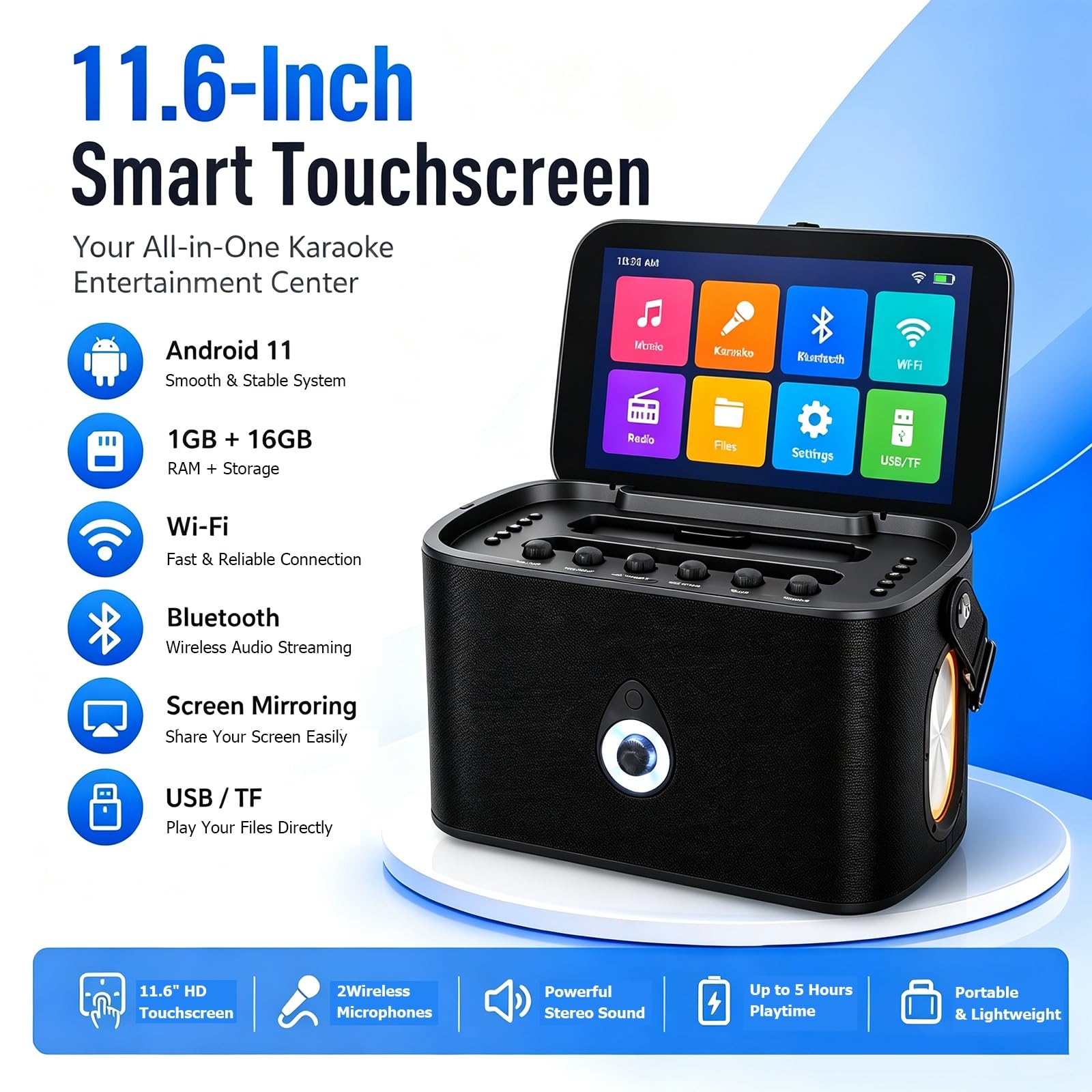 Máquina de Karaoke for Adultos, Máquinas de Karaokes Portátiles | 2 micrófonos inalámbricos de carga automática, aplicación de Karaoke, altavoz de 30 W, se conecta a la TV for fiestas en casa