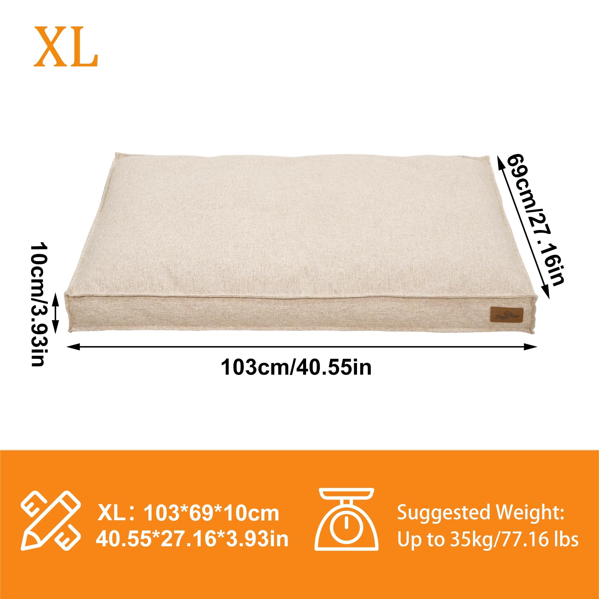 BingoPaw Cama Perro Ortopédica Extra Grande 103x69x10cm, Cama Perro Verano con Funda Desenfundable y Lavable, Forro Impermeable y Fondo Antideslizante, Beige XL