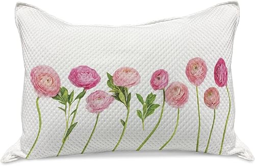 Miniatura 4 de Lunarable Funda de almohada de punto con flores, patrón de rayas verticales con aplicación floral, naturaleza abstracta, funda de almohada estándar