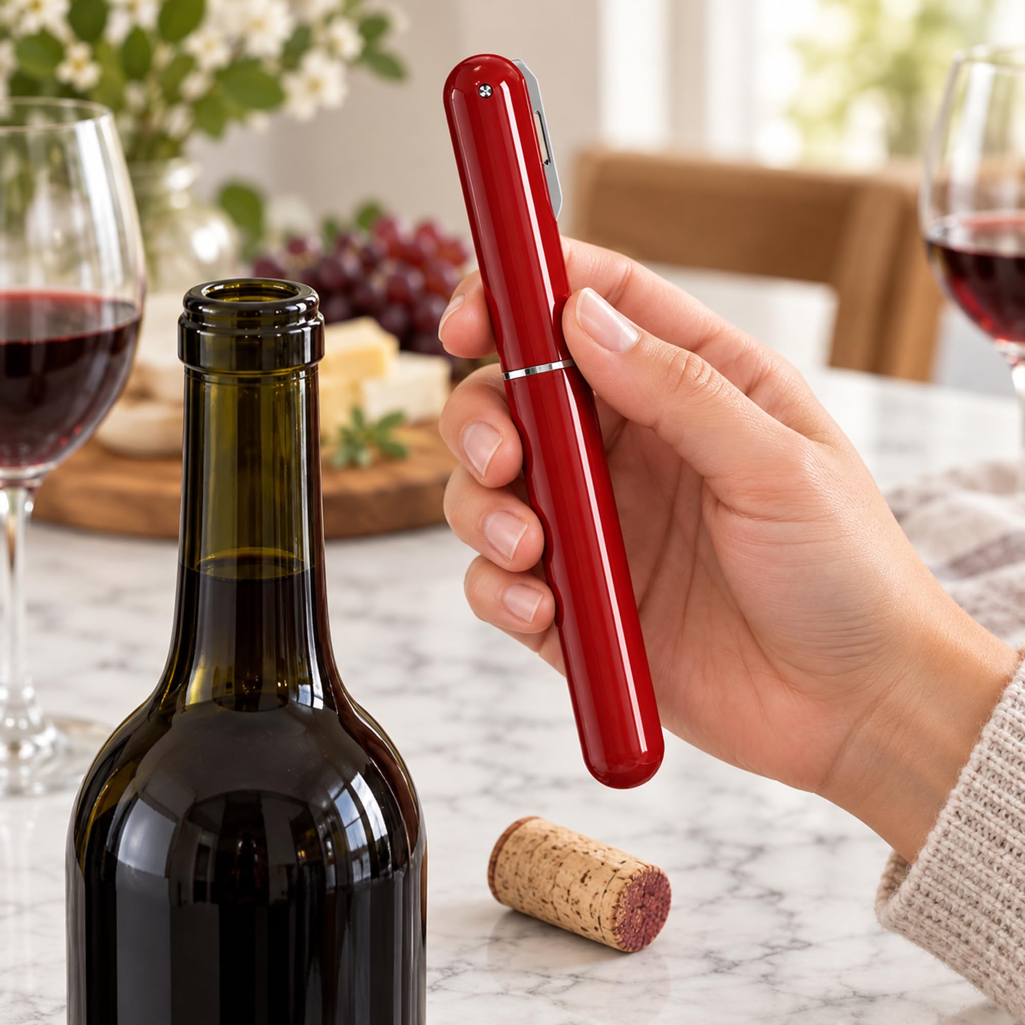 Plastic and Stainless Steel Air Pump Wine Opener with Foil Cutter for Home Dinners, Parties and Bottle Preparation