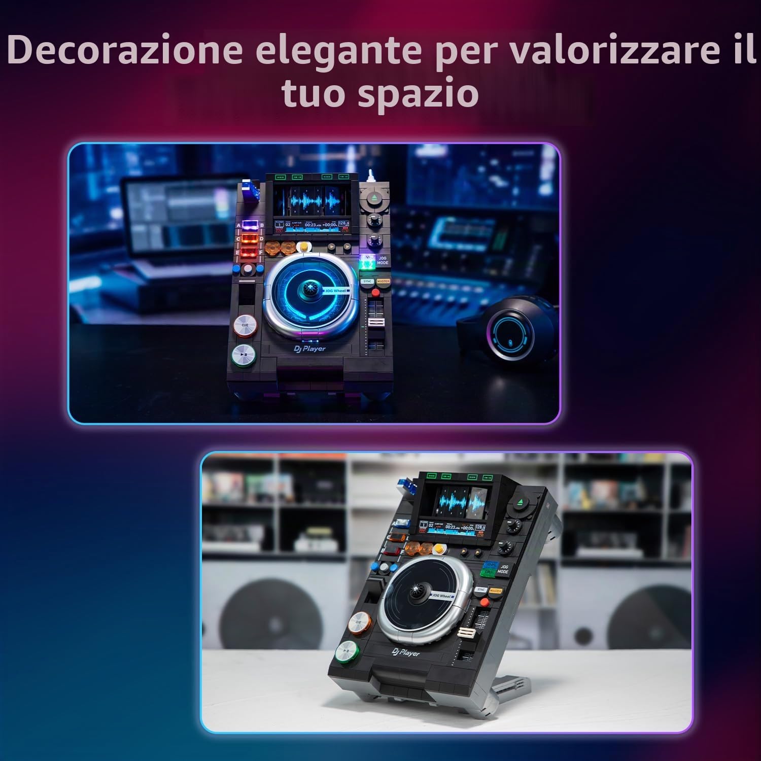 PANTASY Set di mattoncini per DJ con riproduzione musicale Bluetooth, doppia modalità di illuminazione, supporto regolabile, modello interattivo per bambini e adulti