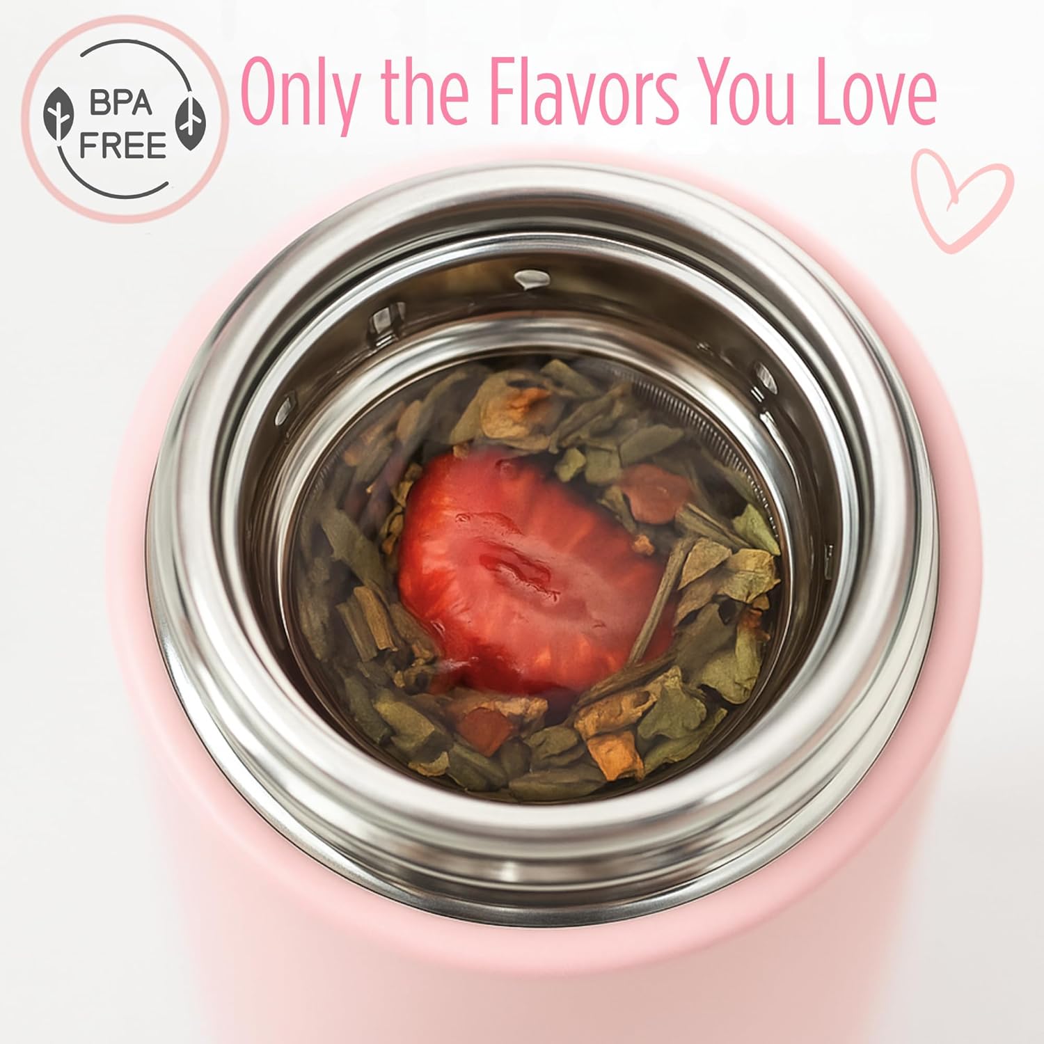 Hey Girl Tea Infuser Bottle 450ml - Insulated Stainless Steel Water Bottle - Tea Tumbler with Tea Diffuser - Portable Travel Mug for Loose Leaf Tea & Infused Water - Tea Lovers Gifts for Women (Pink) - Image 7