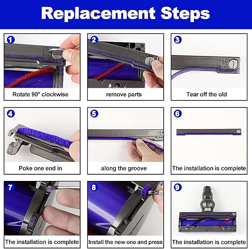 Miniatura 7 de Tiras de felpa suave + rodillo delantero y piezas de repuesto para cabezal de limpieza Dyson V6 V7 para aspiradora Dyson V6 V7 (para DYSON V6 V7)