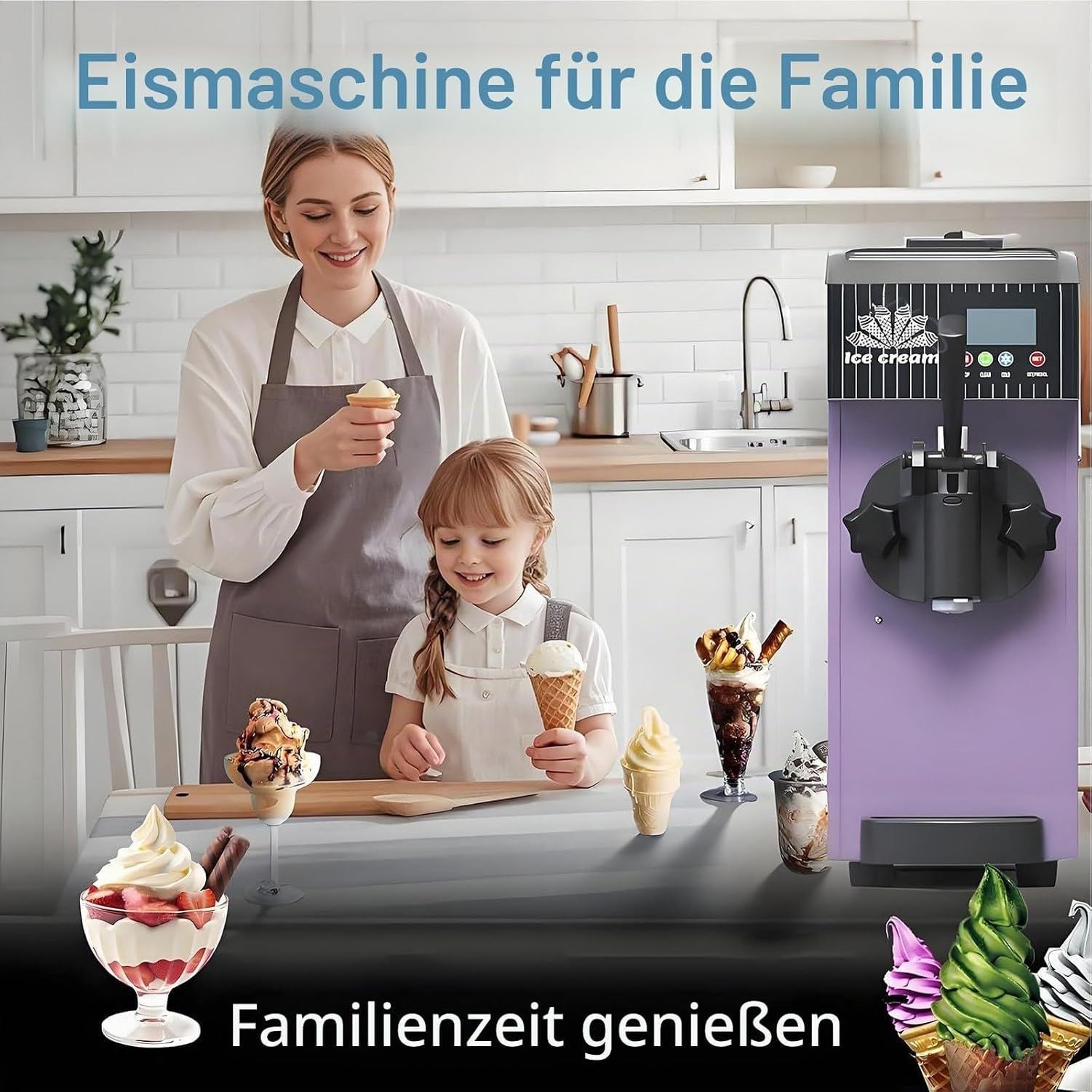 Macchina per gelato soft domestica e commerciale con pannello LCD, Grigio