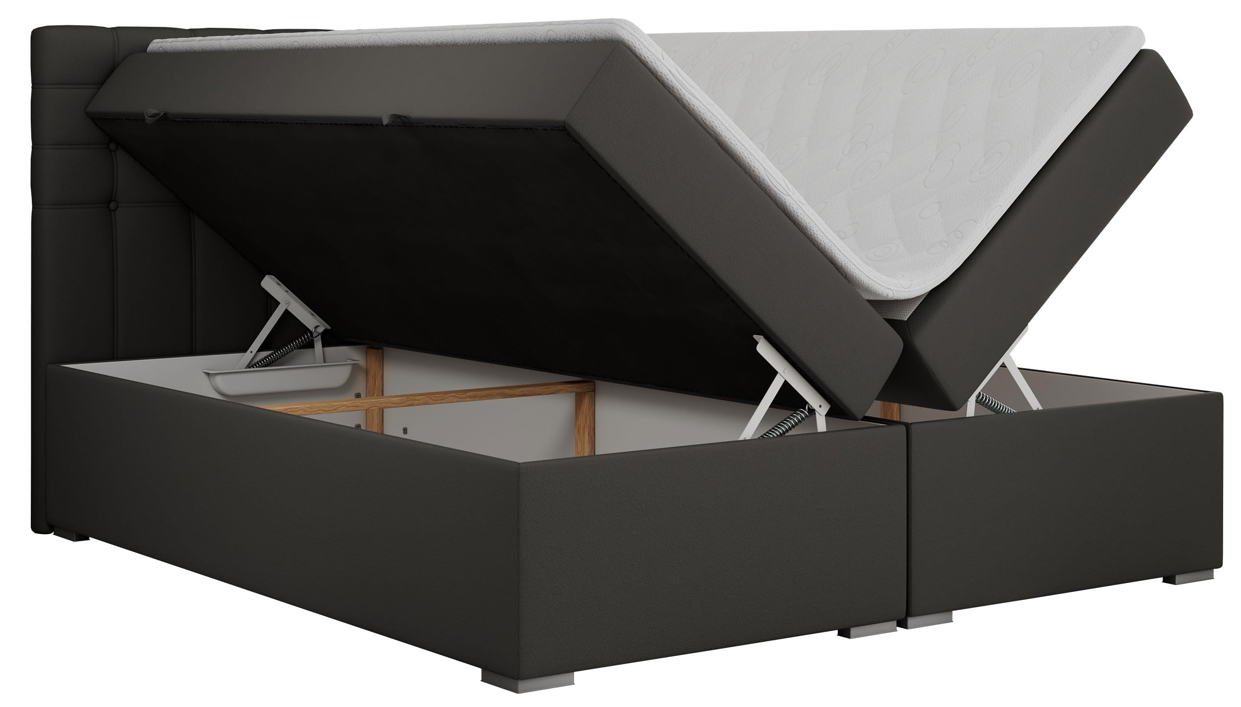 MKS MEBLE Boxspringbett Grau 200x200 Mit Bettkasten Und Multipocket-Matratze H3 - Mit Kopfteil Und Topper - Dunkelgrau Kunstleder Susan