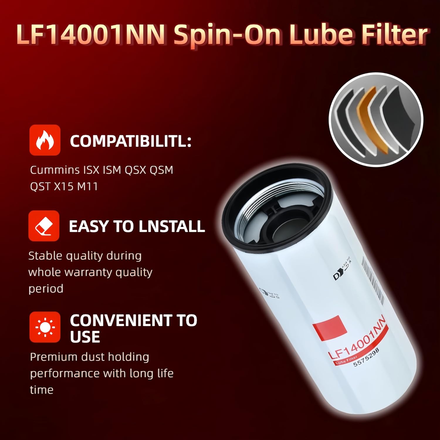 LF14001NN FF5971NN FS19764 Filter Kit Compatible with Cummins X12 X15 Engine. Replace P550851 P559000 BF46248