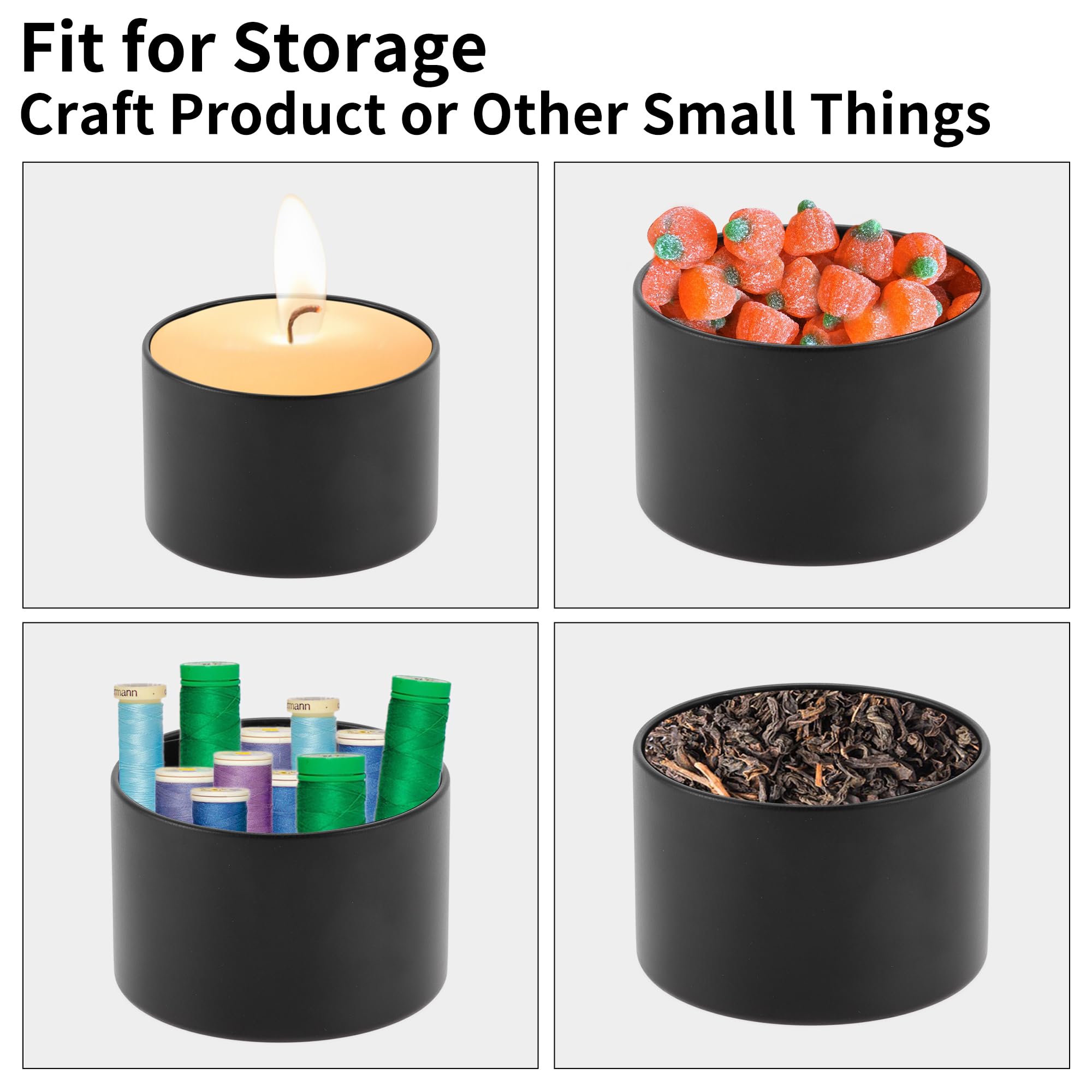 CAPASTEC Barattoli Per Candele 12 Pz 8 Once Con Coperchi Latta | Nero Per Realizzazione Di Candele E Regali. Finitura Opaca, Facili Da Pulire, Riutilizzabili. Compatibili Con Etichettatura.