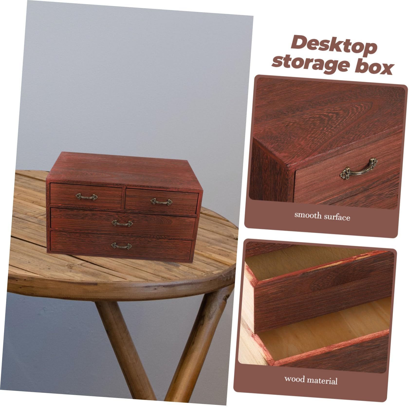 Schreibtisch-Organizer aus Holz mit Schubladen, Vintage-Büro-Aufbewahrungsbox für Make-up, Schmuck und Teetablett